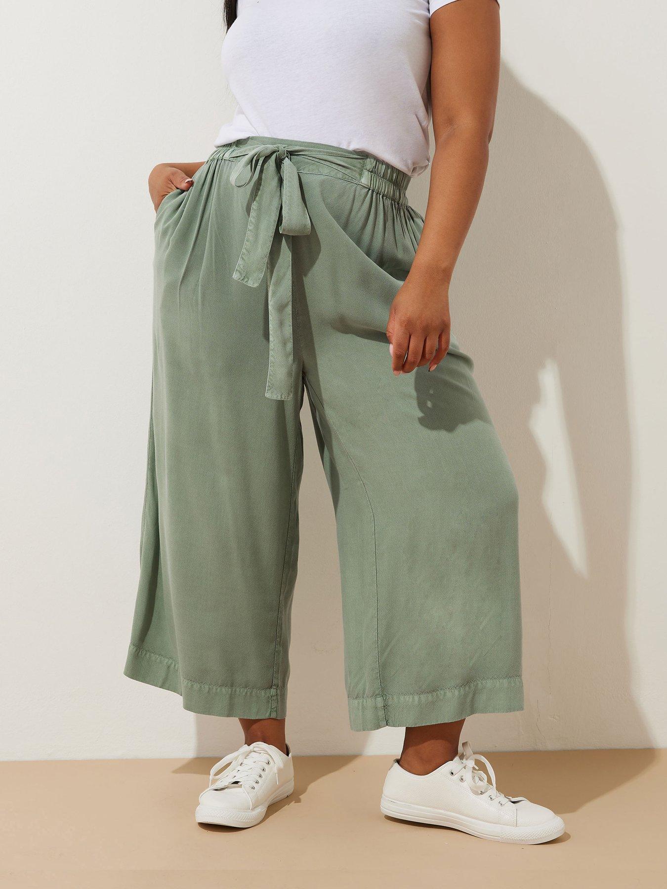undefined Curve Chambray Tie Waist Crop Trouser