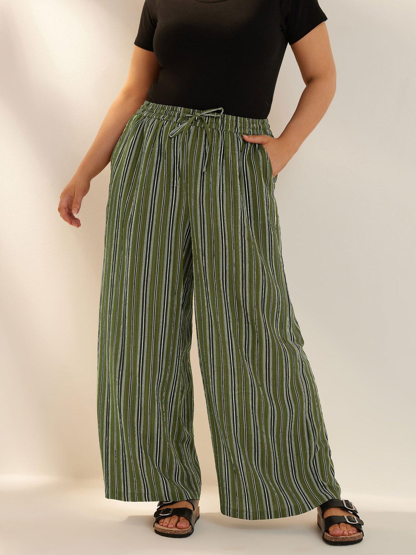 undefined Curve Stripe Textured Wide Leg Trouser
