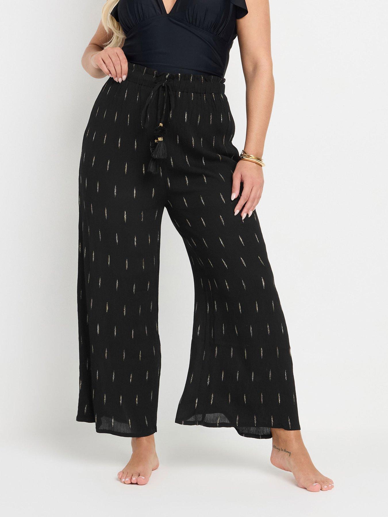 Image 1 of 4 of Yours Curve Wide Leg Beach Trouser - Black