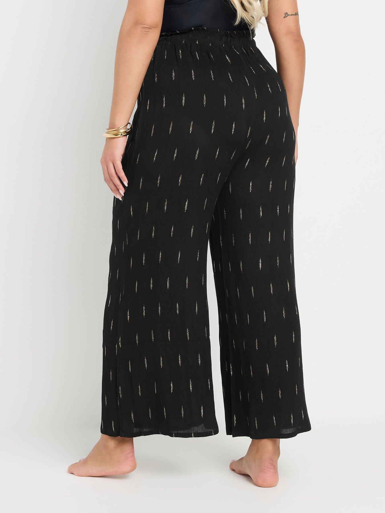 Image 2 of 4 of Yours Curve Wide Leg Beach Trouser - Black