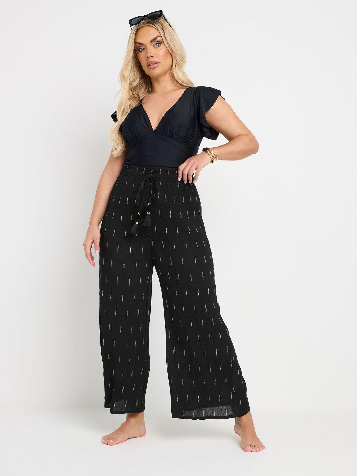 Image 3 of 4 of Yours Curve Wide Leg Beach Trouser - Black