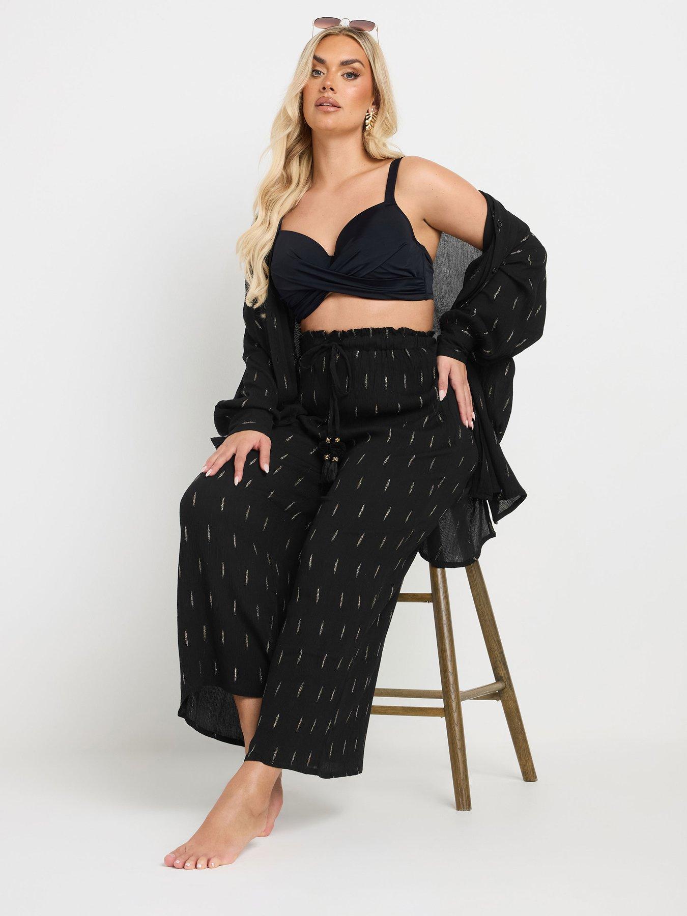 Image 4 of 4 of Yours Curve Wide Leg Beach Trouser - Black