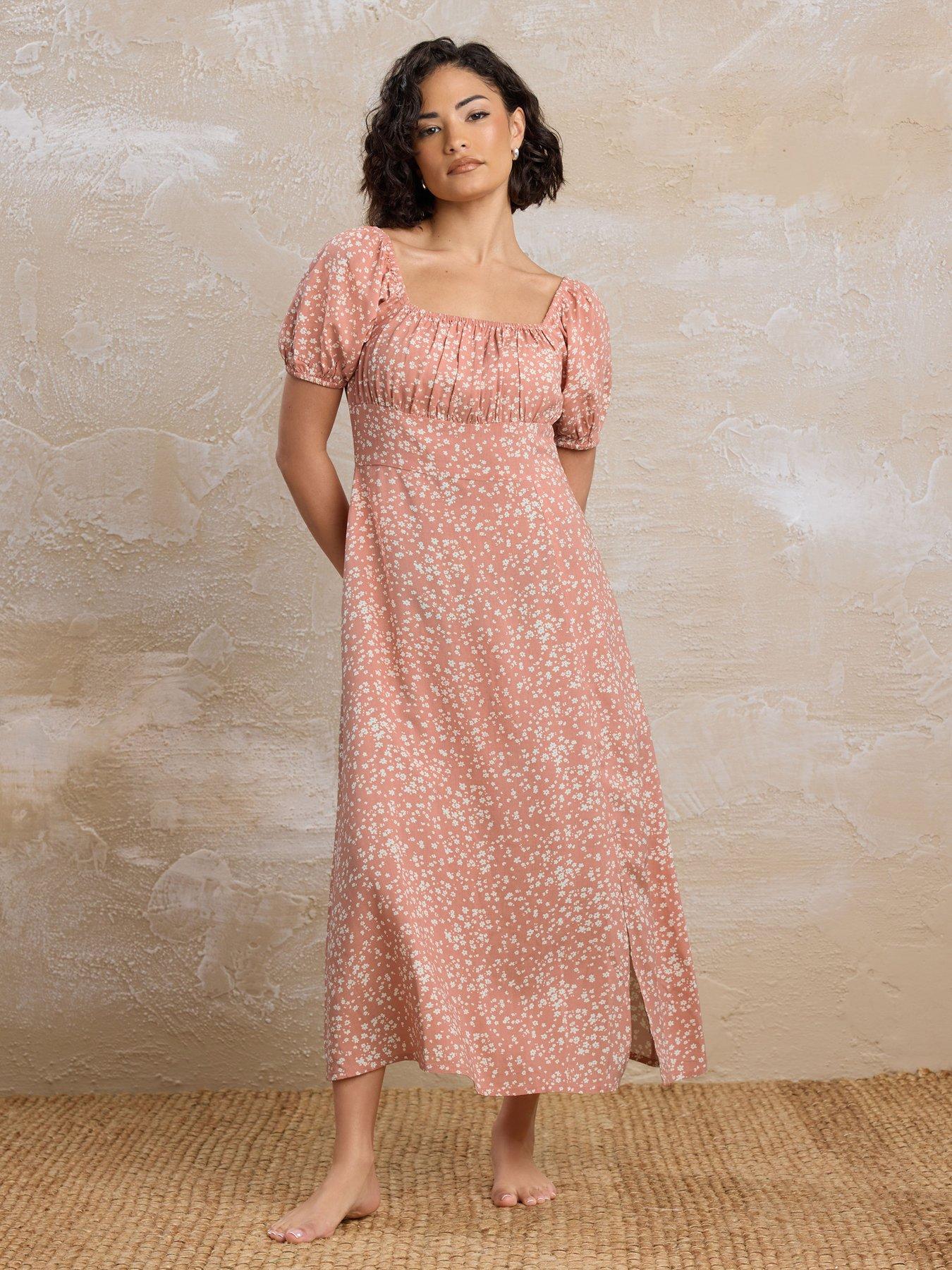 undefined Petite Ruched Ditsy Midi Dress
