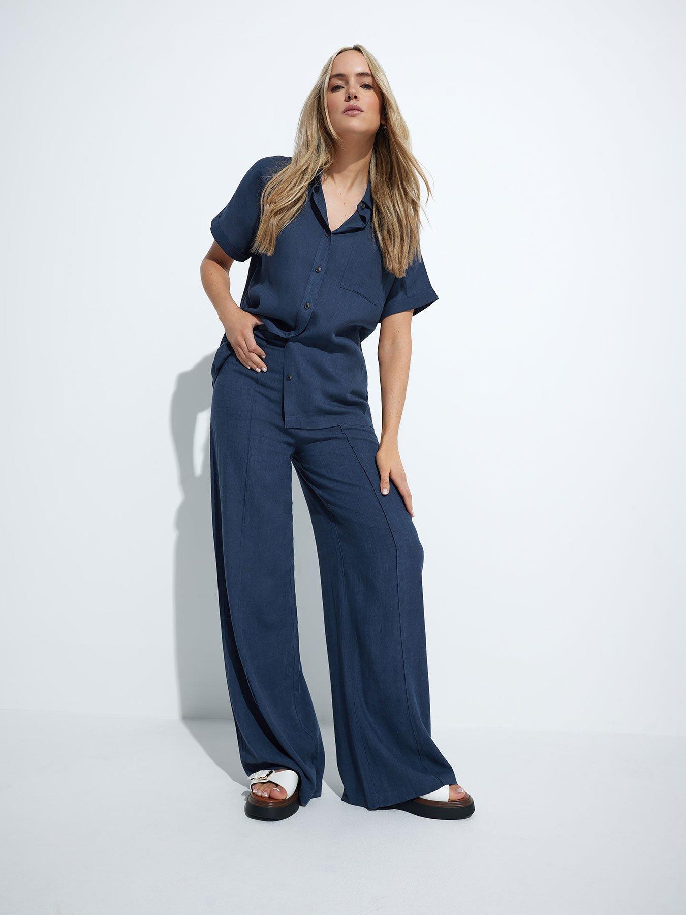 Image 1 of 4 of Long Tall Sally Tall Pleat Front Linen Trouser 34"