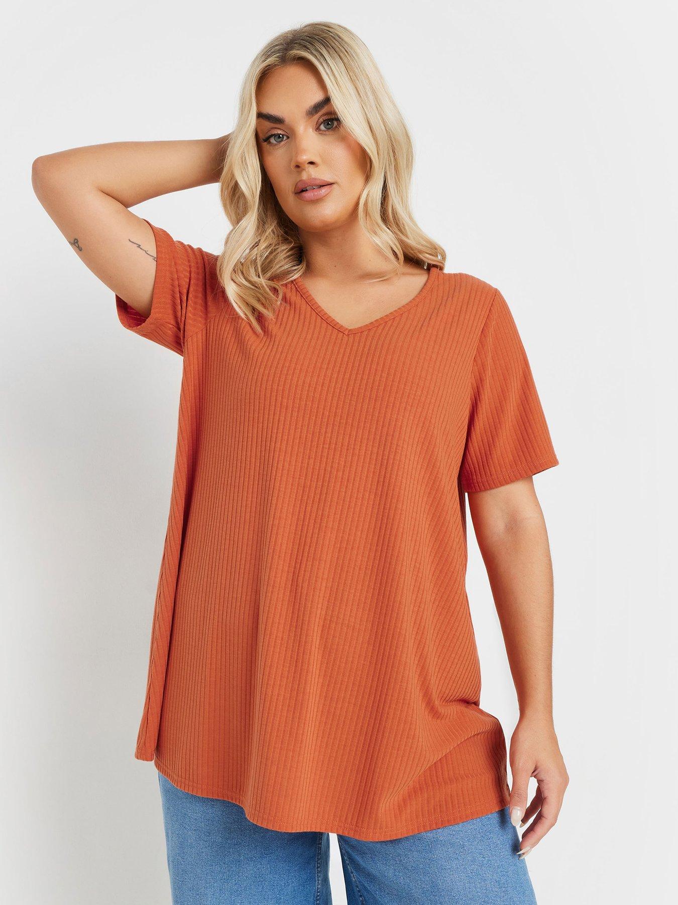 Image 1 of 4 of Yours Curve Rib Swing T-Shirt - Orange
