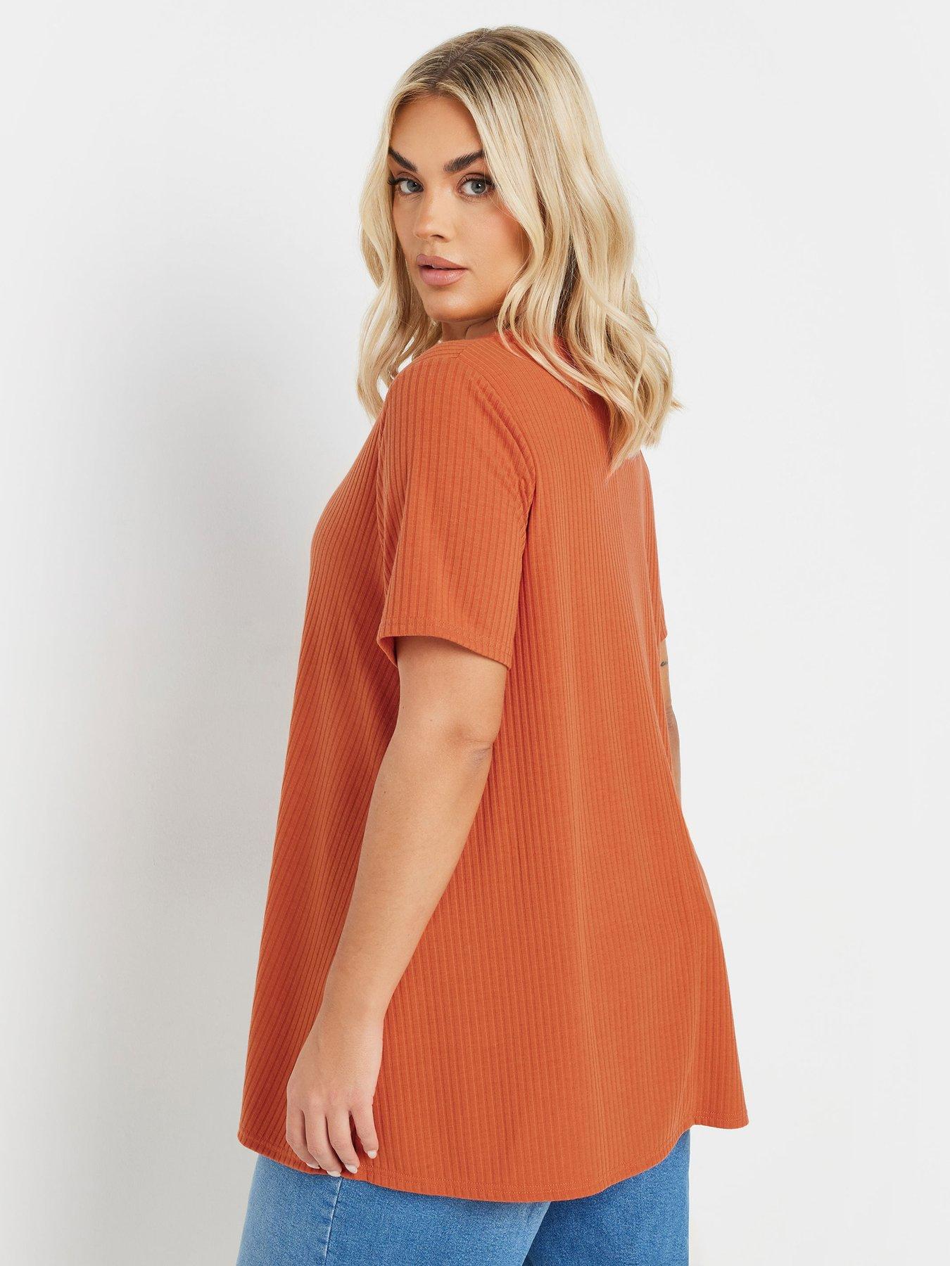 Image 2 of 4 of Yours Curve Rib Swing T-Shirt - Orange