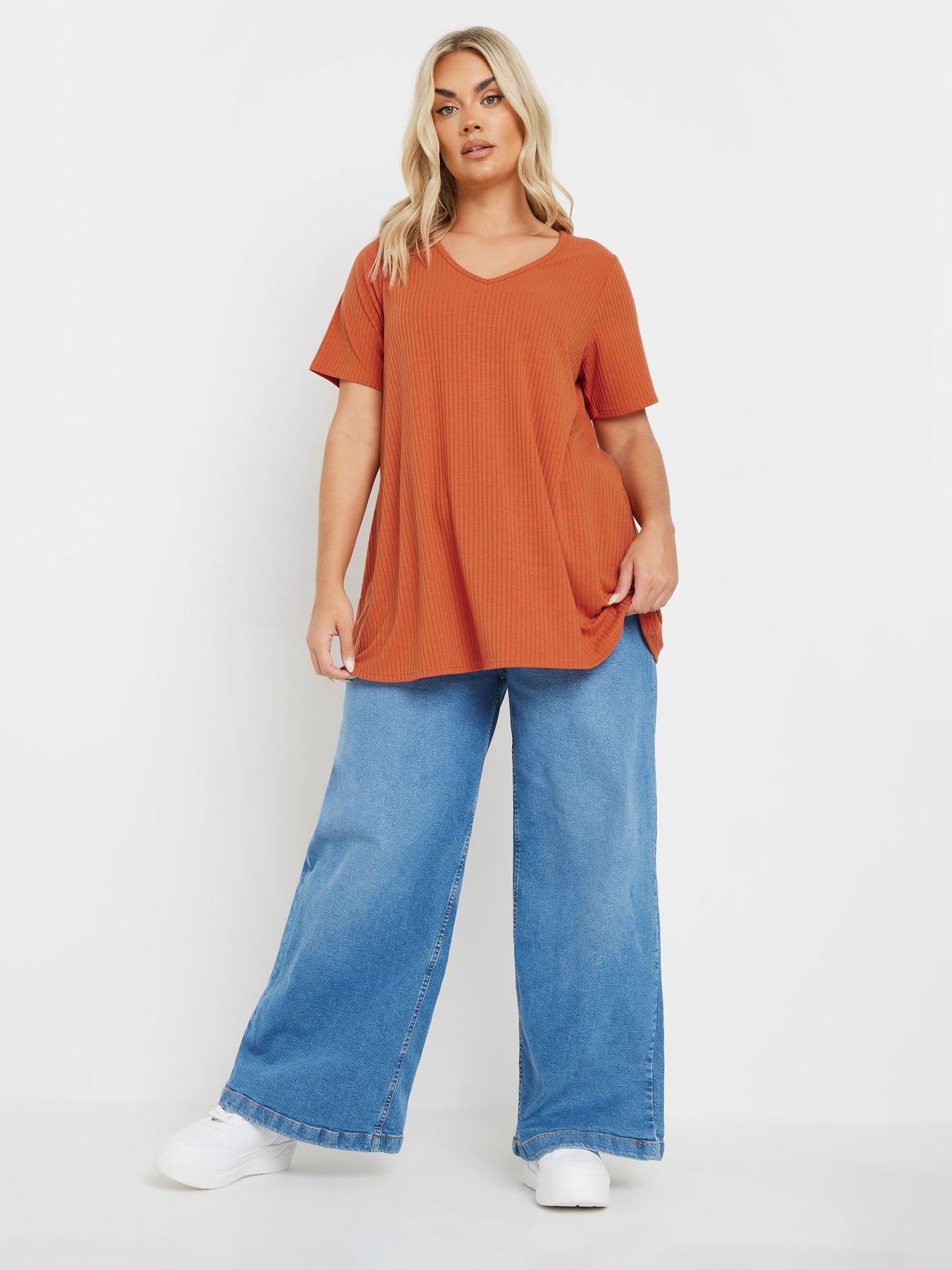 Image 3 of 4 of Yours Curve Rib Swing T-Shirt - Orange