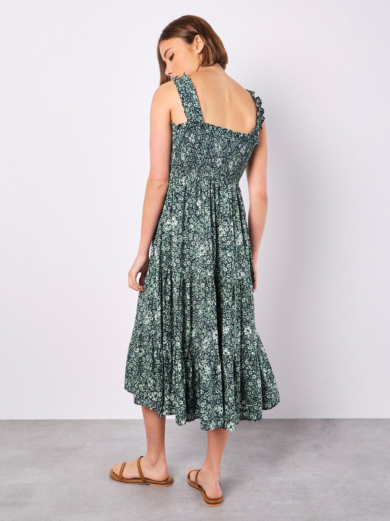 Image 2 of 5 of Apricot Viscose Voile Ditsy Midi Dress - Navy