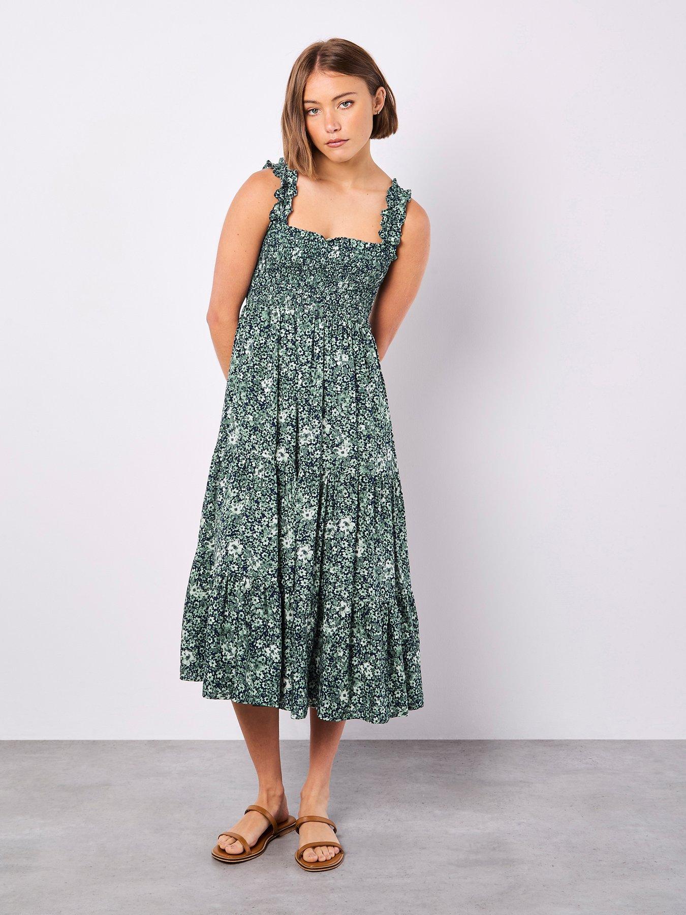 Image 5 of 5 of Apricot Viscose Voile Ditsy Midi Dress - Navy
