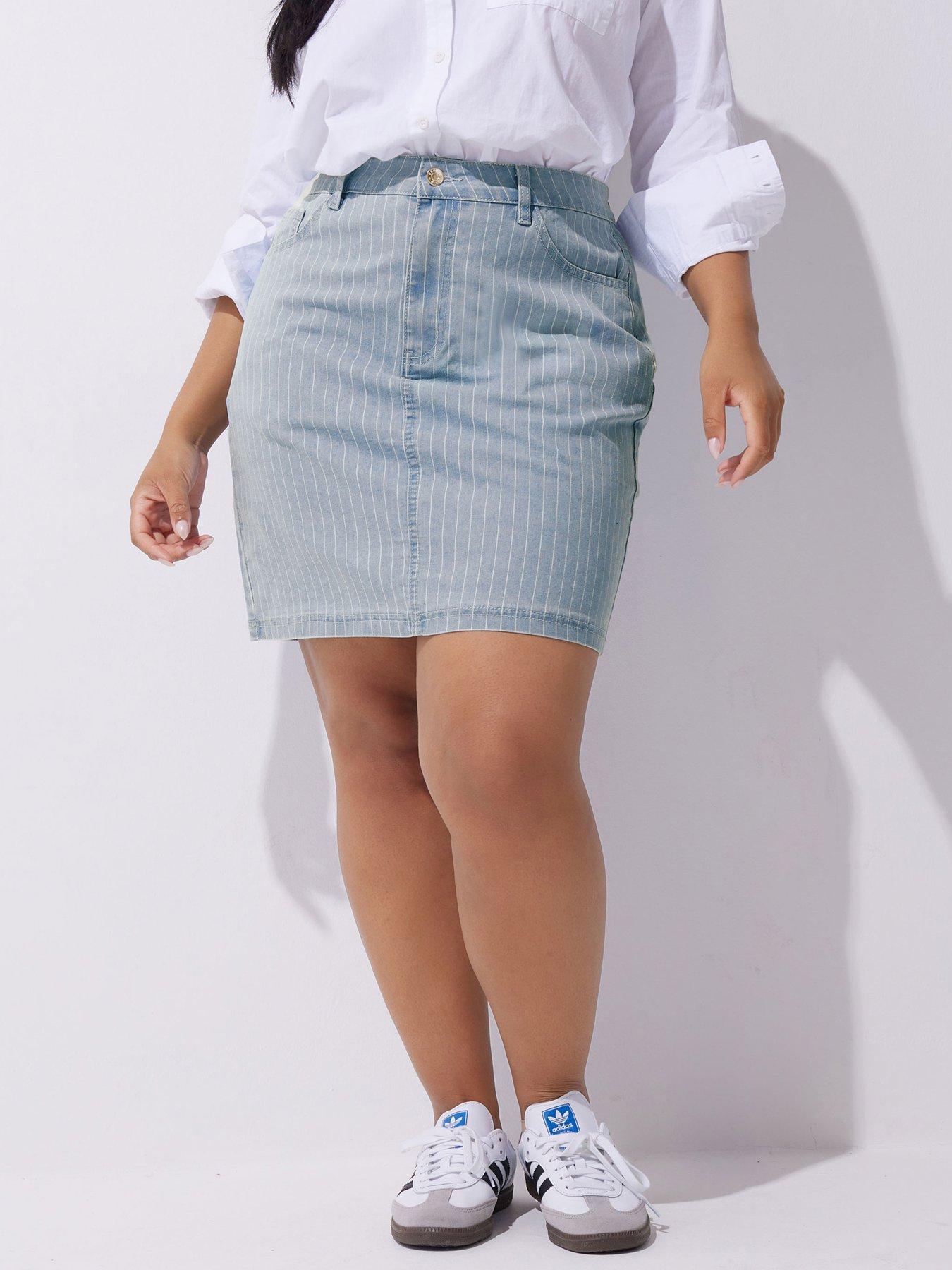 Image 1 of 4 of Yours Curve Pinstripe Stretch Skirt