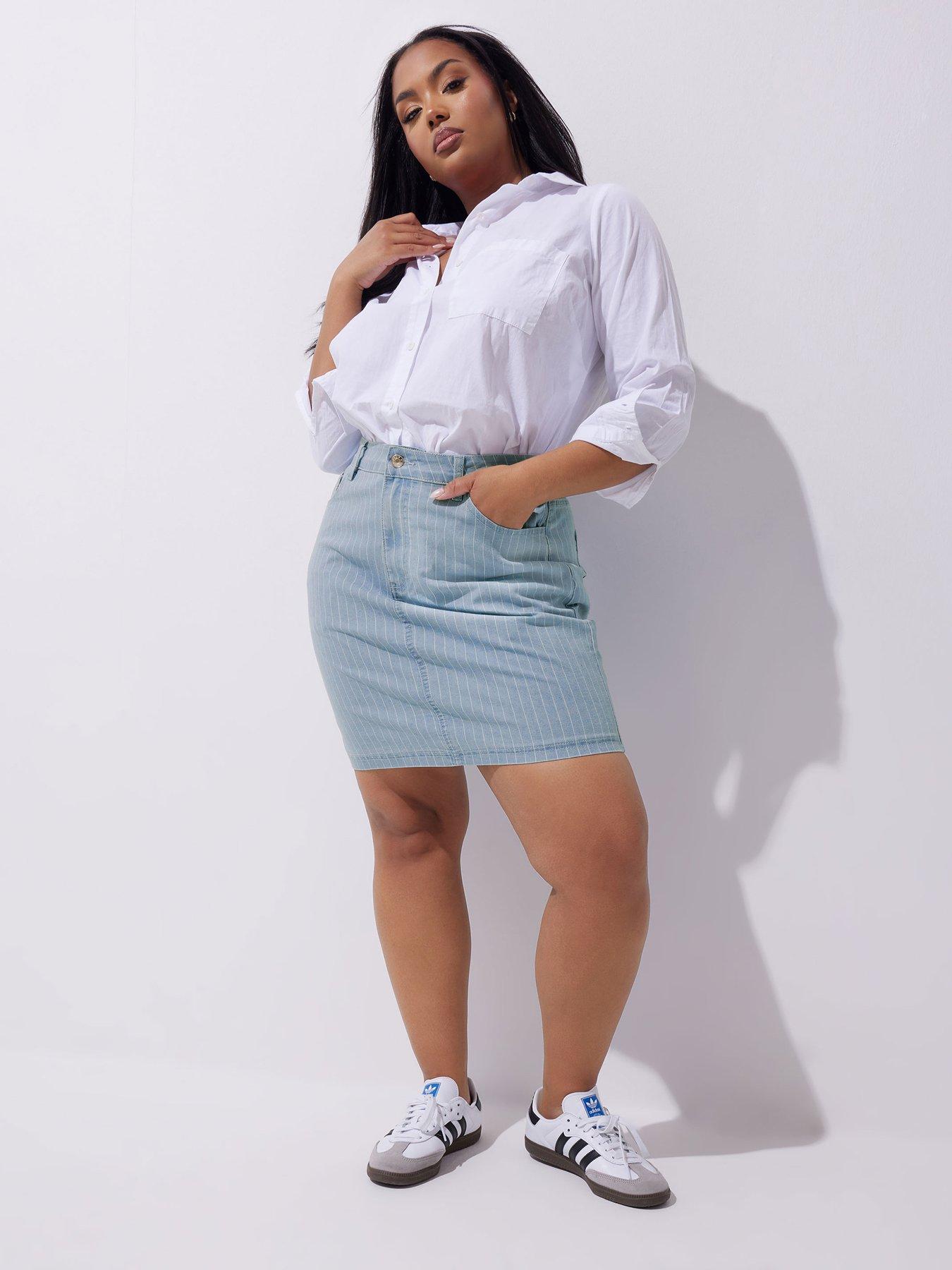 Image 3 of 4 of Yours Curve Pinstripe Stretch Skirt