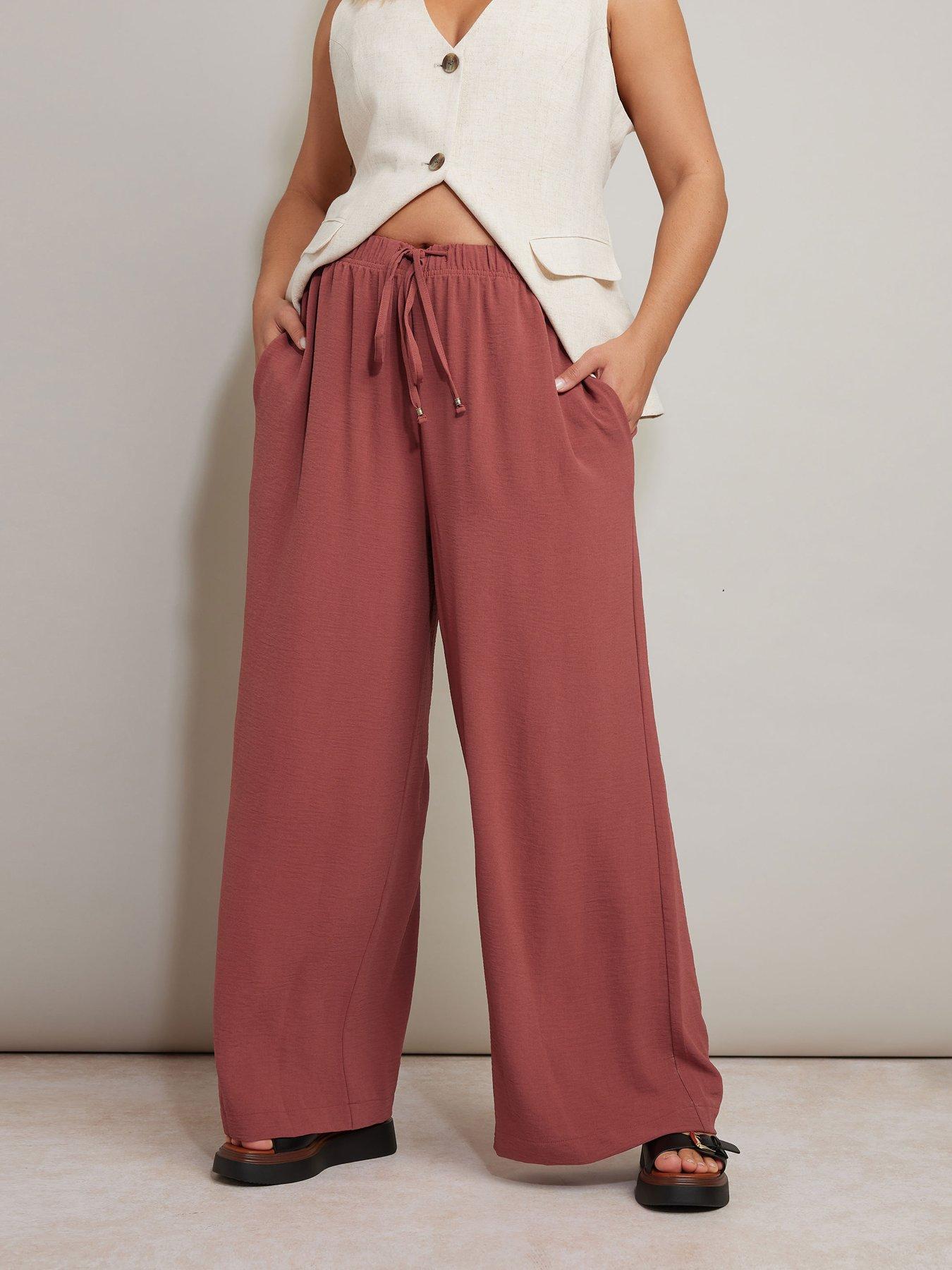 undefined Curve Washed Twill Wide Leg Trouser - Red