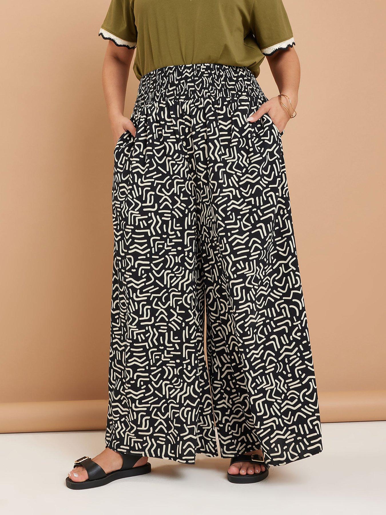 undefined Curve Shirred Waist Wide Leg Trouser