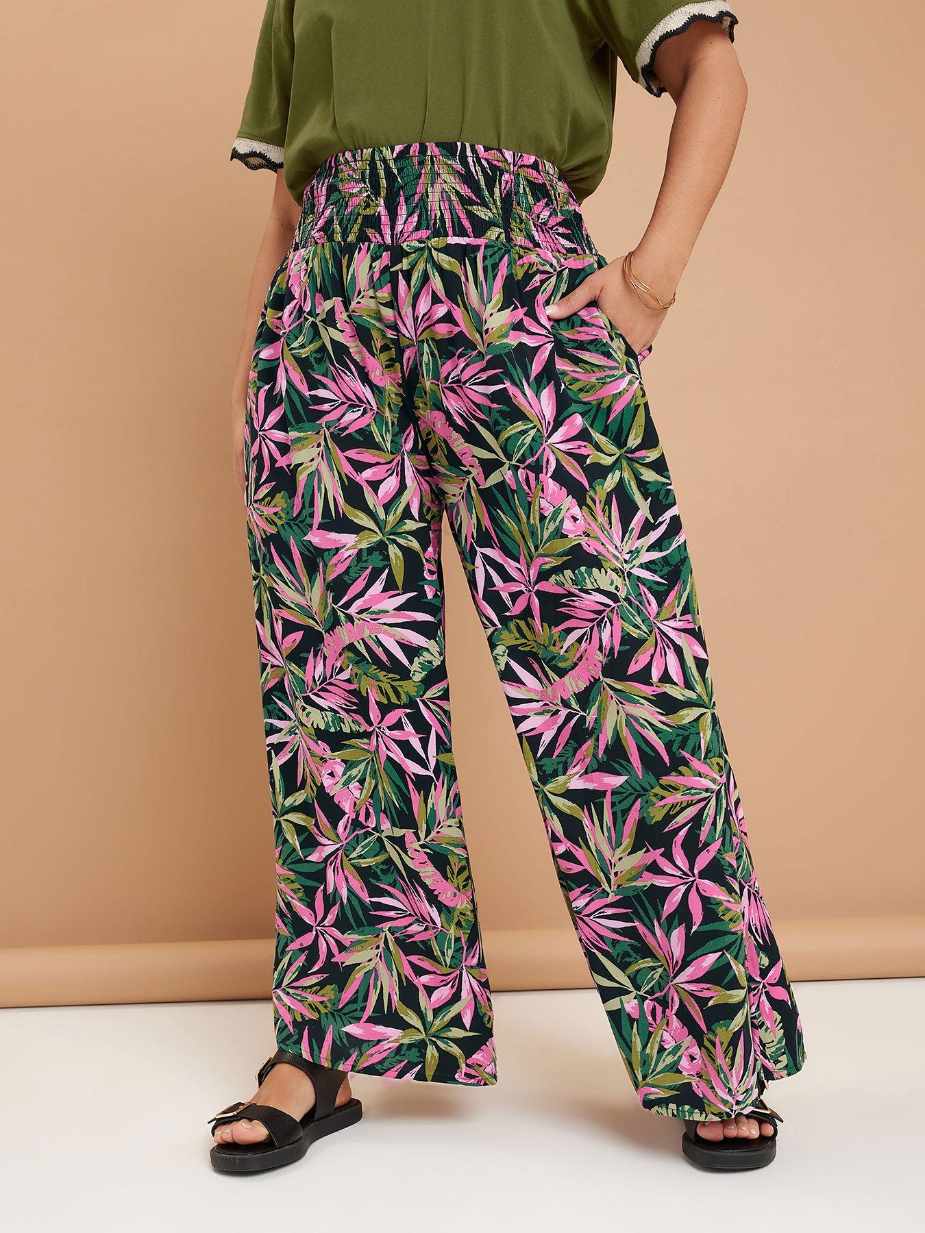 undefined Curve Shirred Waist Wide Leg Trouser