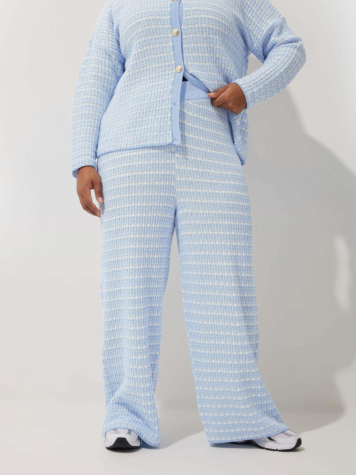 undefined Curve Boucle Wide Leg Trouser - Blue