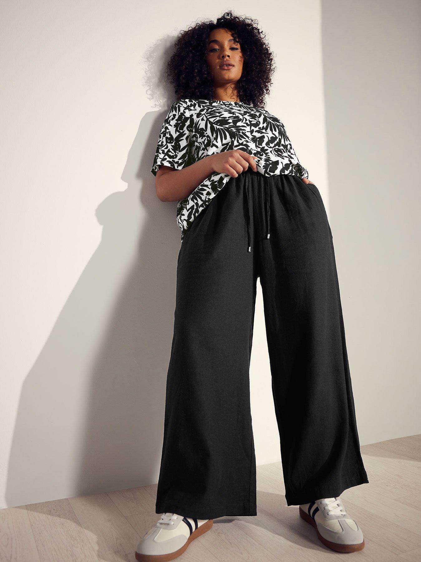 Image 1 of 3 of Evans Wide Leg Linen Trouser