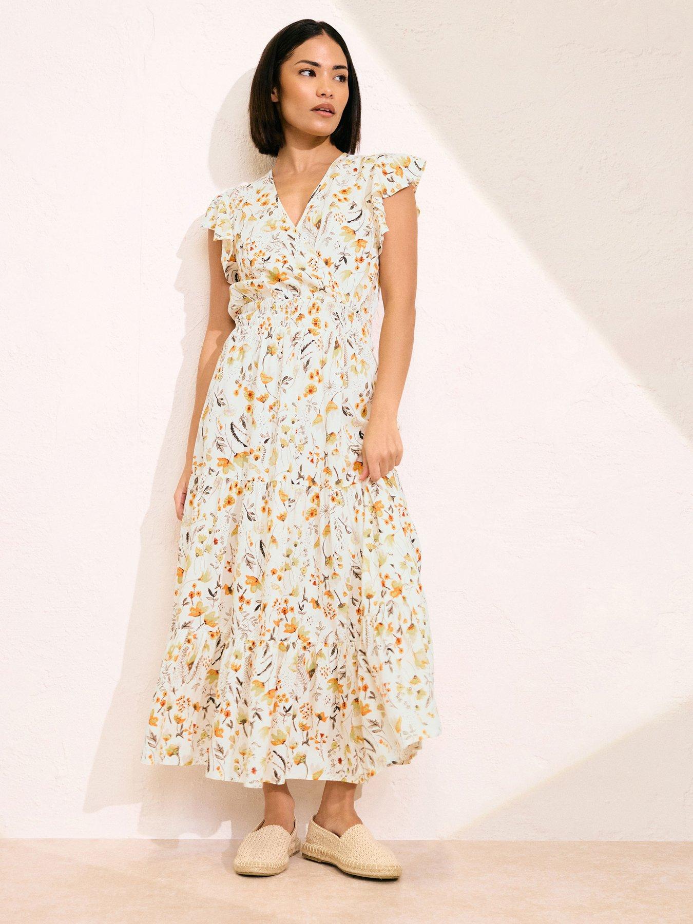 PixieGirl Petite Flutter Sleeve Wrap Midi Dress Natural Very