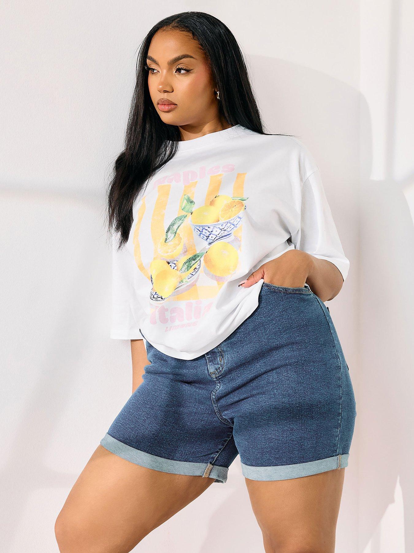 undefined Curve Elastic Waist Denim Short