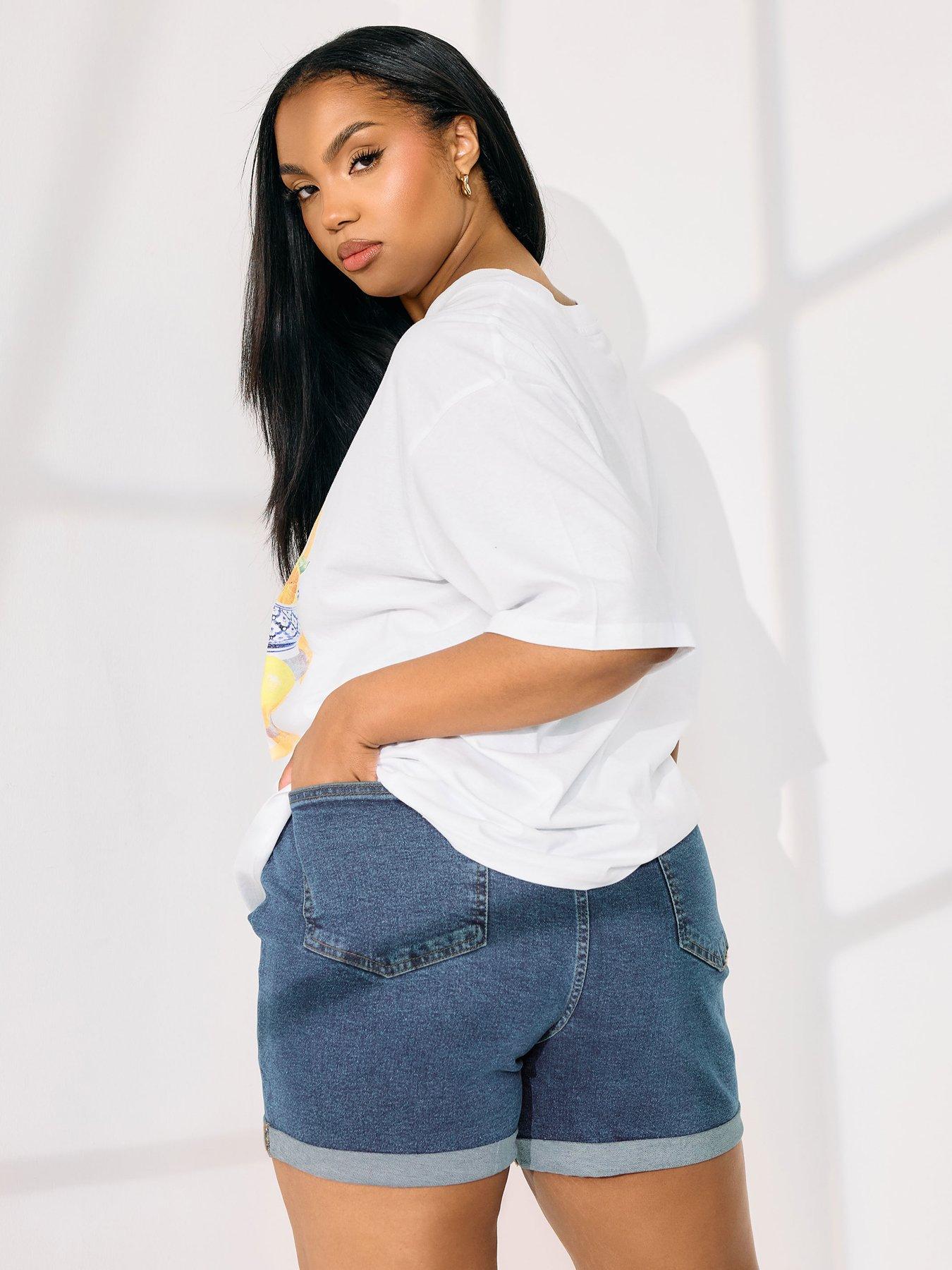 Image 2 of 4 of Yours Curve Elastic Waist Denim Short