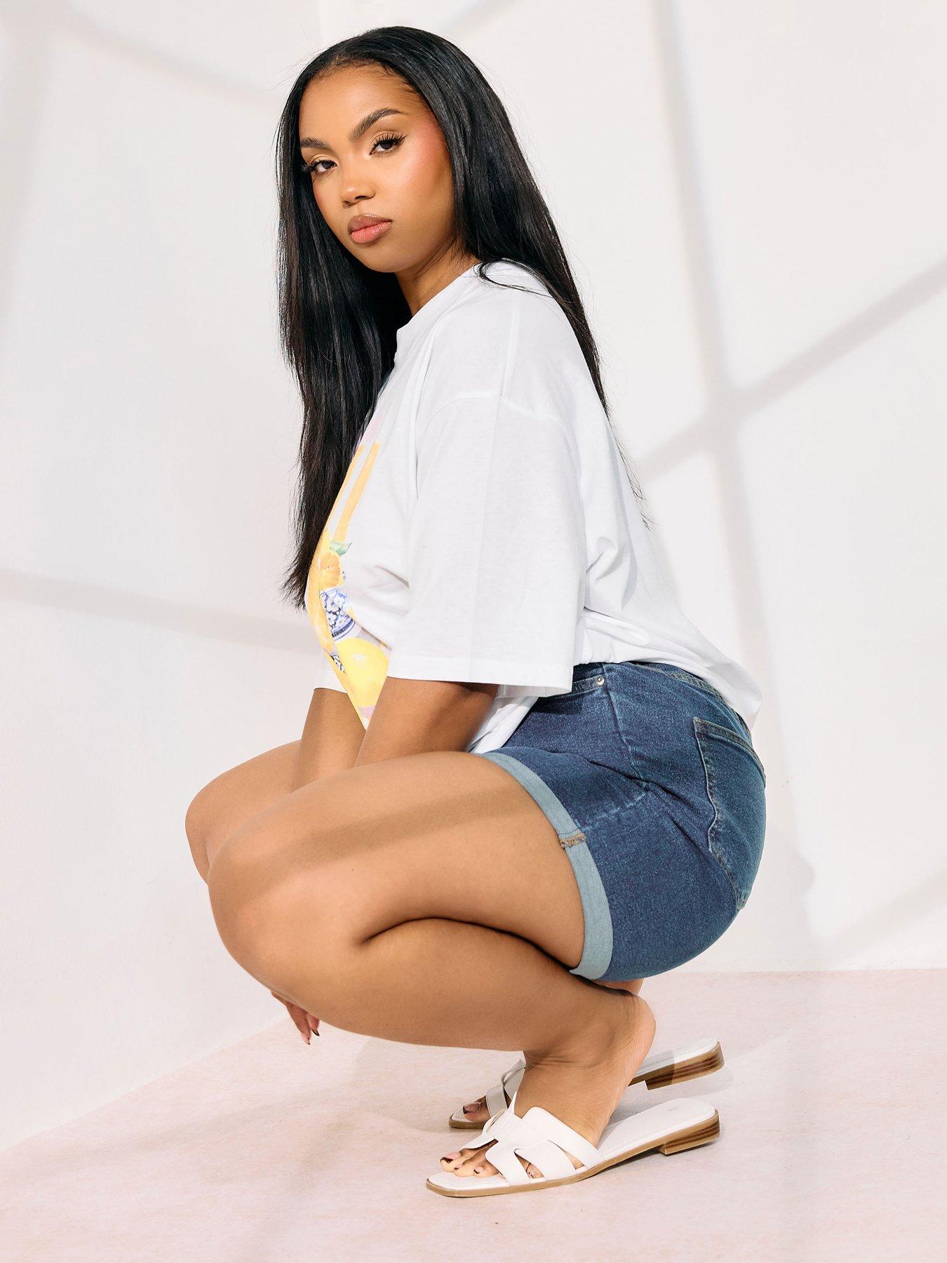 Image 3 of 4 of Yours Curve Elastic Waist Denim Short