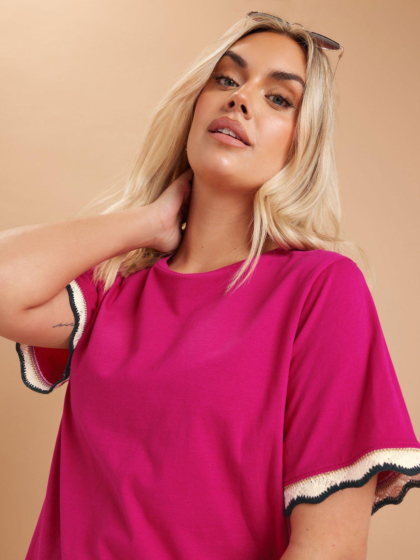 Image 4 of 4 of Yours Curve Lurex Trim T-shirt