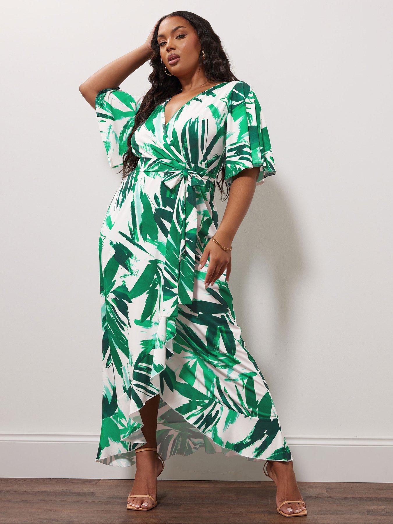 undefined Curve Botanical Ruffle Wrap Dress