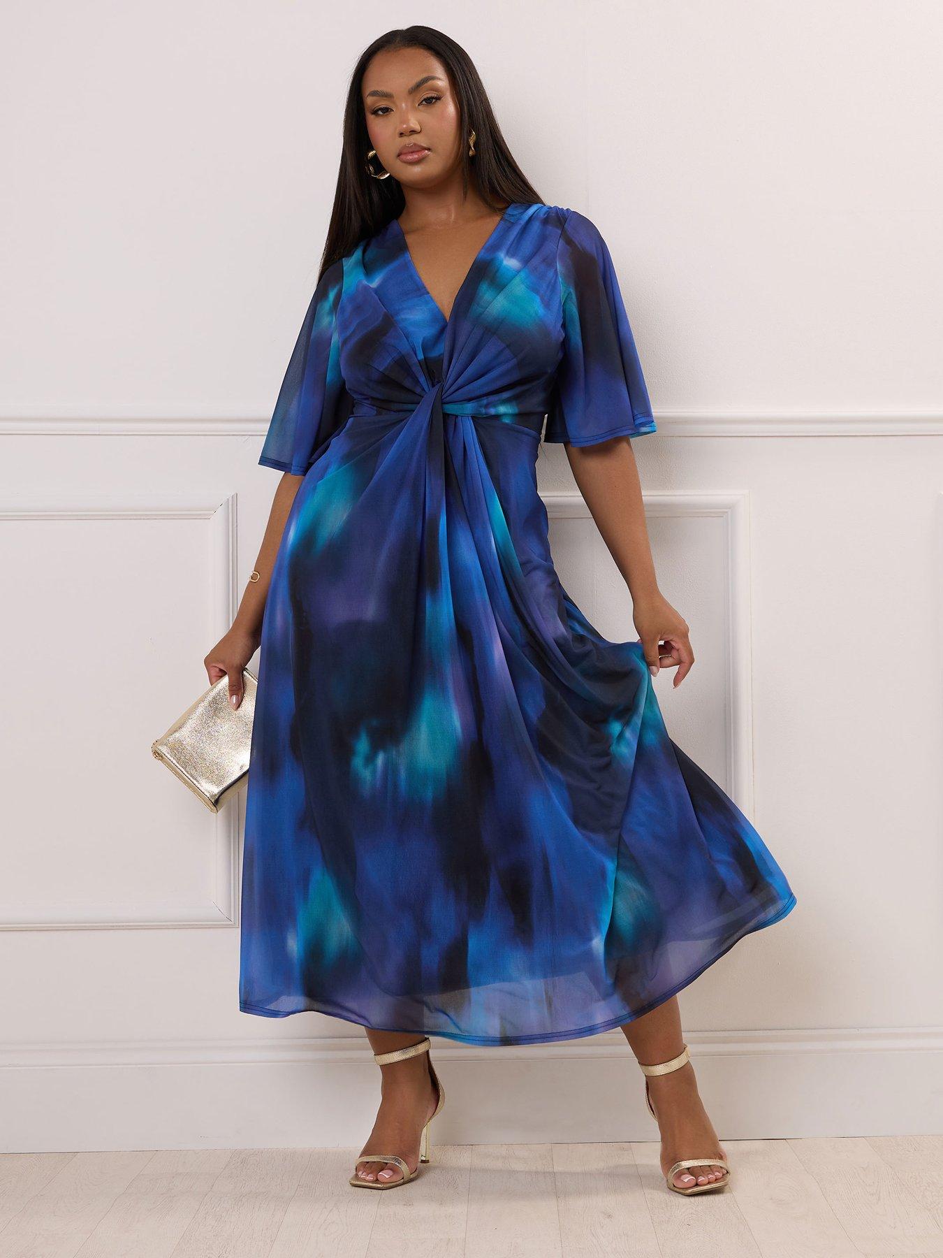 undefined Curve Knot Front Angel Sleeve Dress