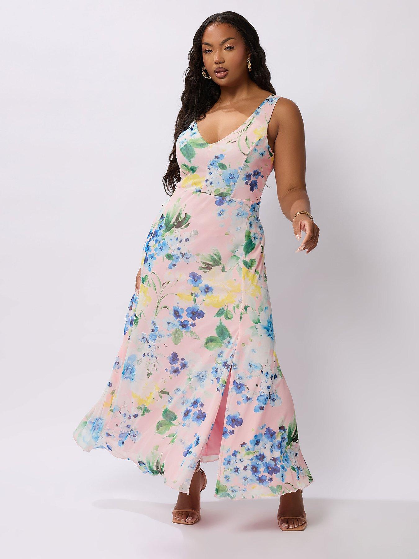 undefined Curve Mesh Sleeveless Maxi Dress - Pink