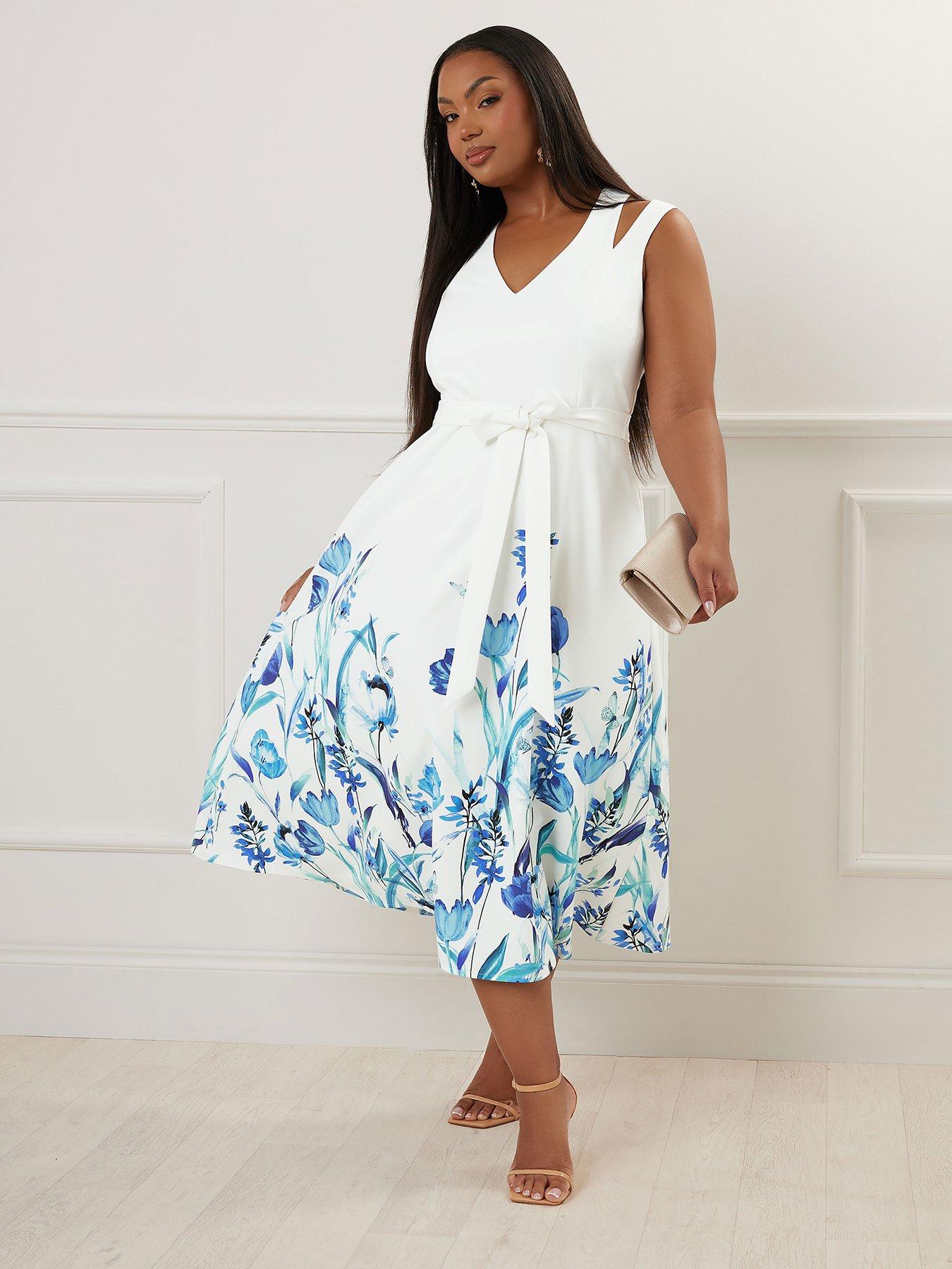 undefined Curve Floral Split Shoulder Dress