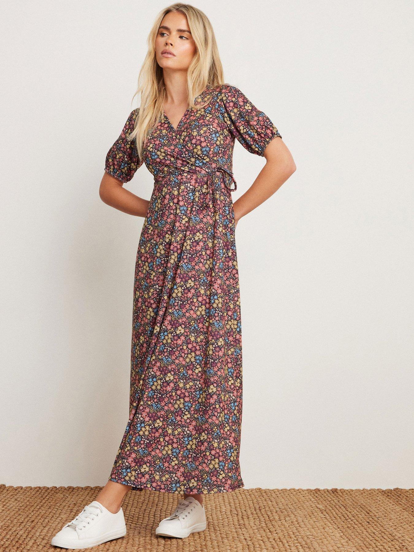 Image 1 of 4 of M&Co Petite Ditsy Wrap Short Sleeve Maxi Dress