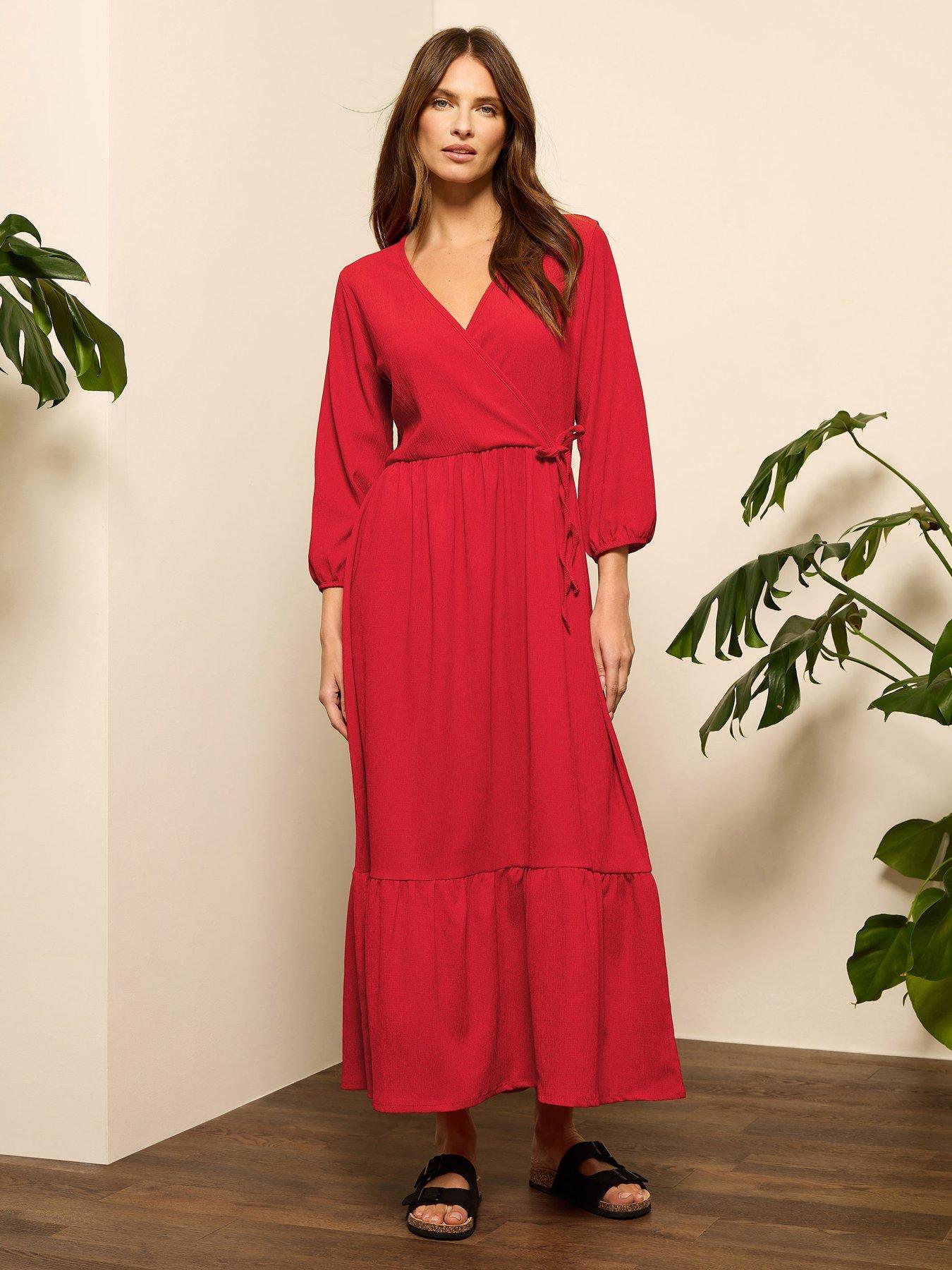 undefined 3/4 Sleeve Wrap Tiered Dress