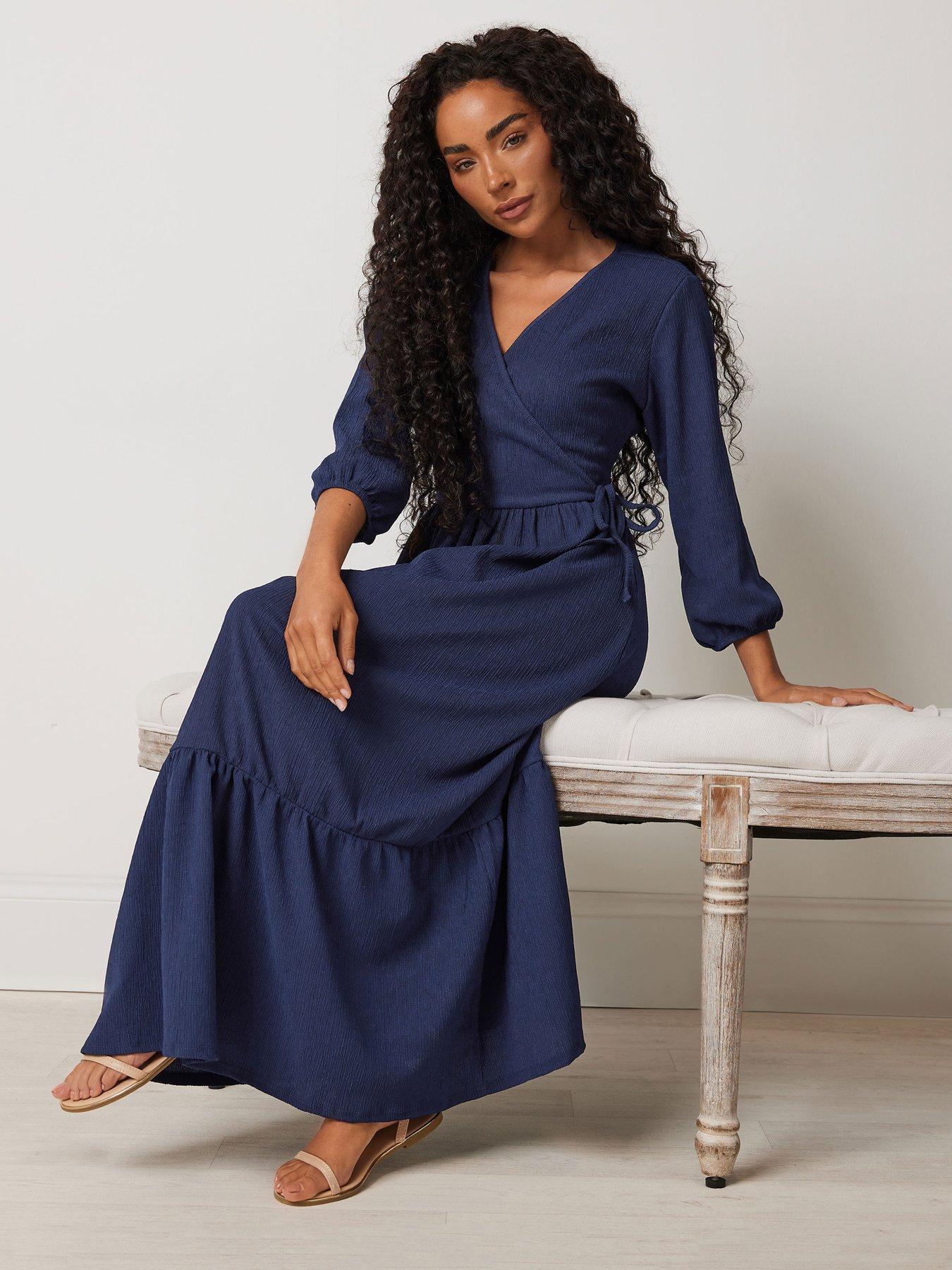undefined Petite 3/4 Sleeve Wrap Tiered Dress