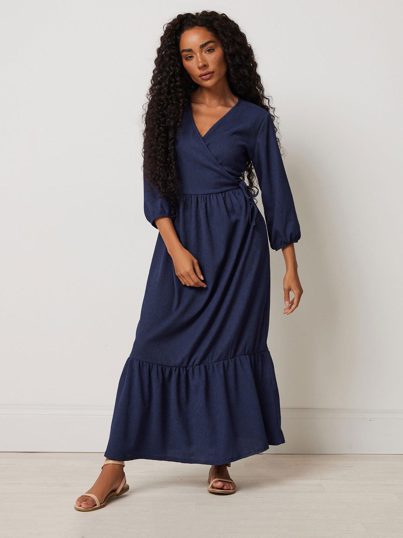 Image 3 of 4 of M&Co Petite 3/4 Sleeve Wrap Tiered Dress