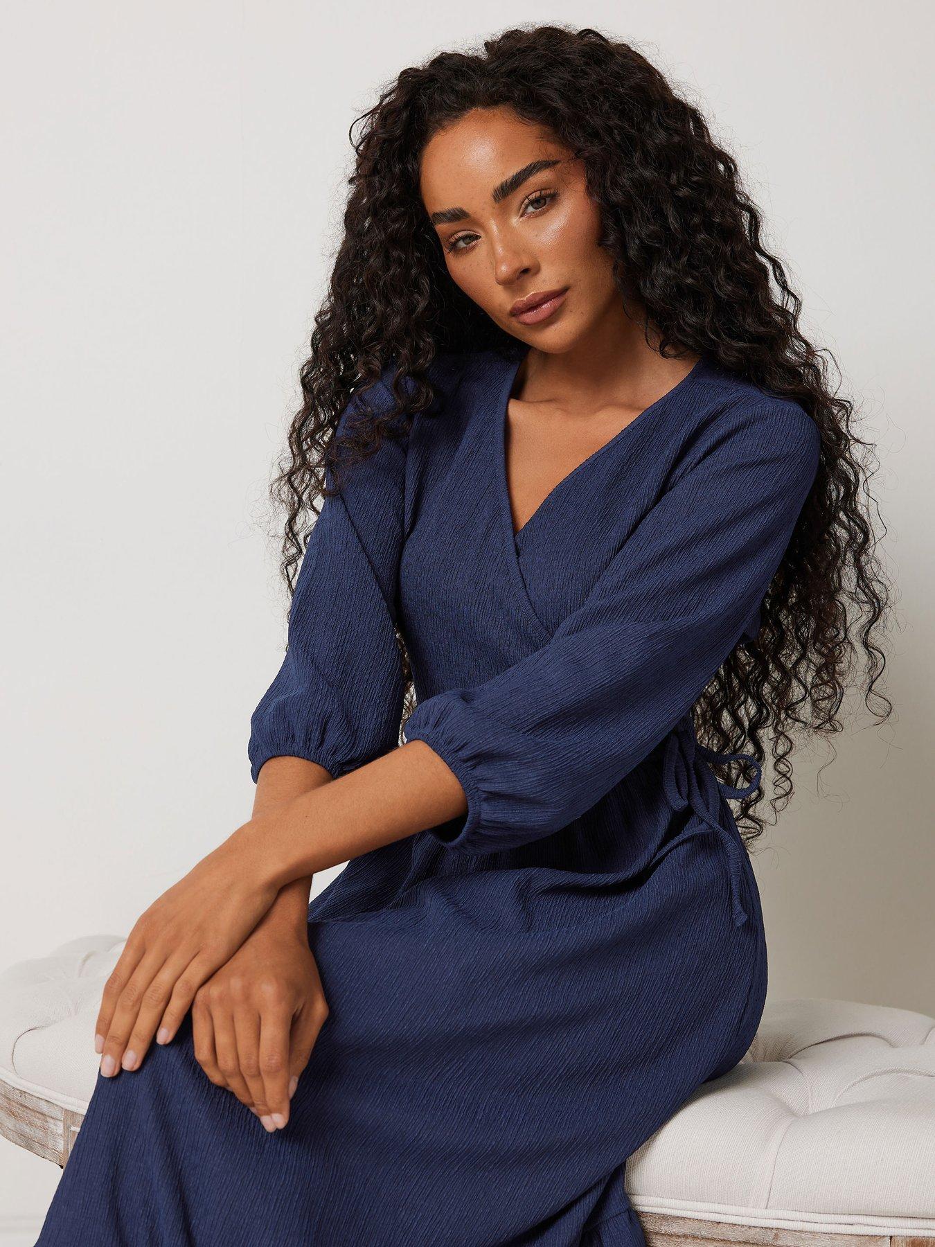 Image 4 of 4 of M&Co Petite 3/4 Sleeve Wrap Tiered Dress