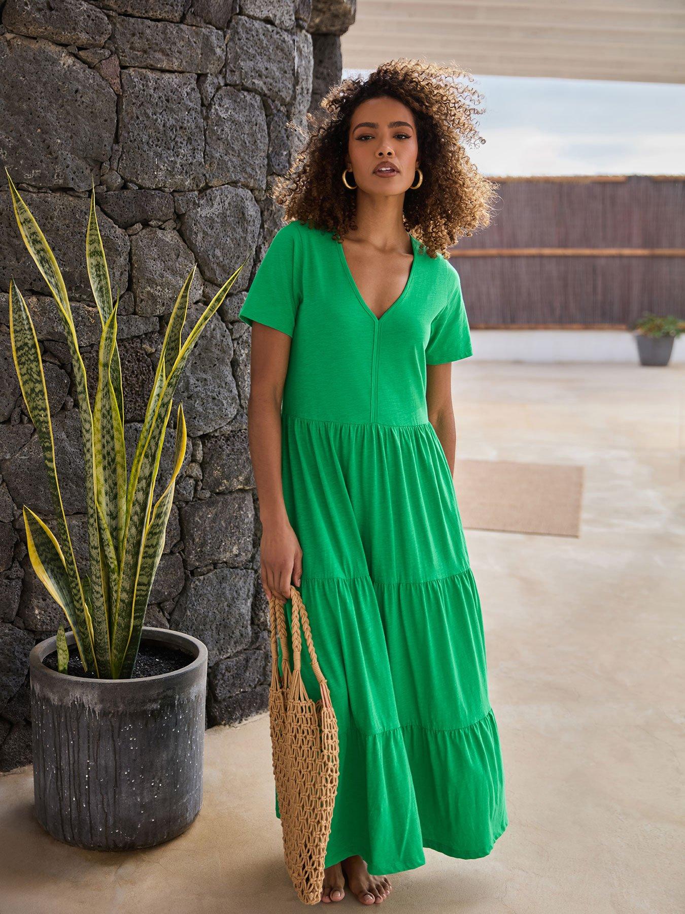 undefined Notch Neck Tiered Maxi Dress