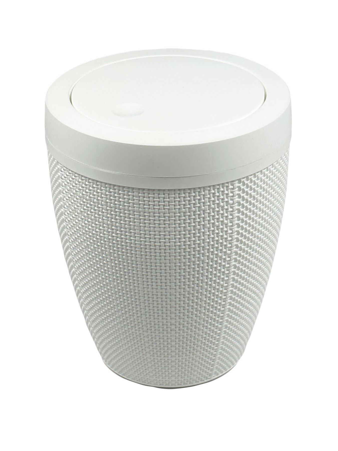 undefined Hessian Round Bathroom Swing Bin in White