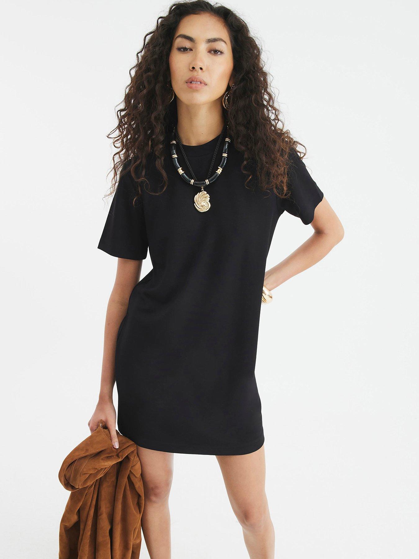 undefined Short Sleeve Clean Mini Dress - Black