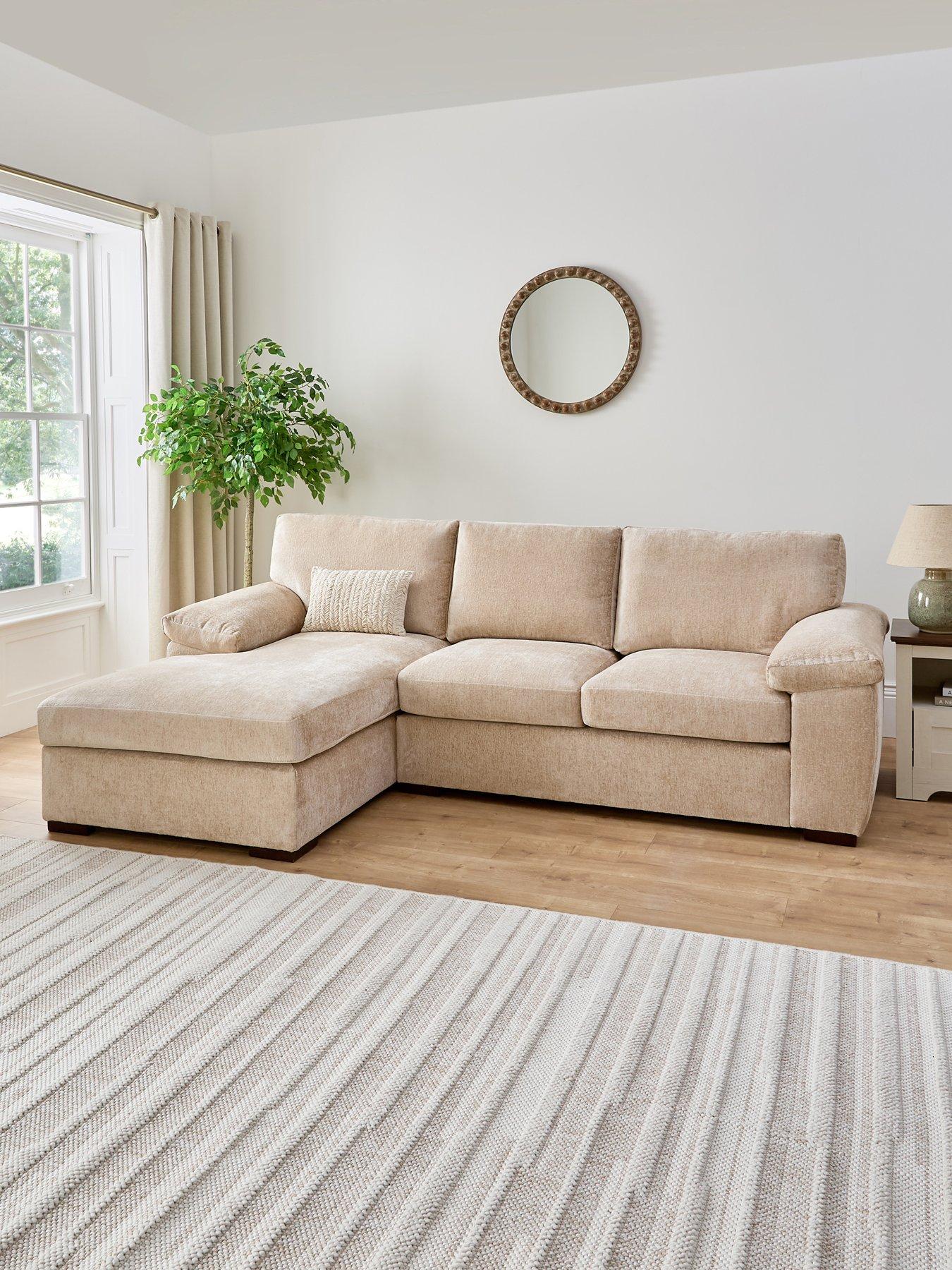 Very Home Salerno Standard Back Fabric Left Hand 3 Seater Chaise Sofa - Natural  - FSC® Certified