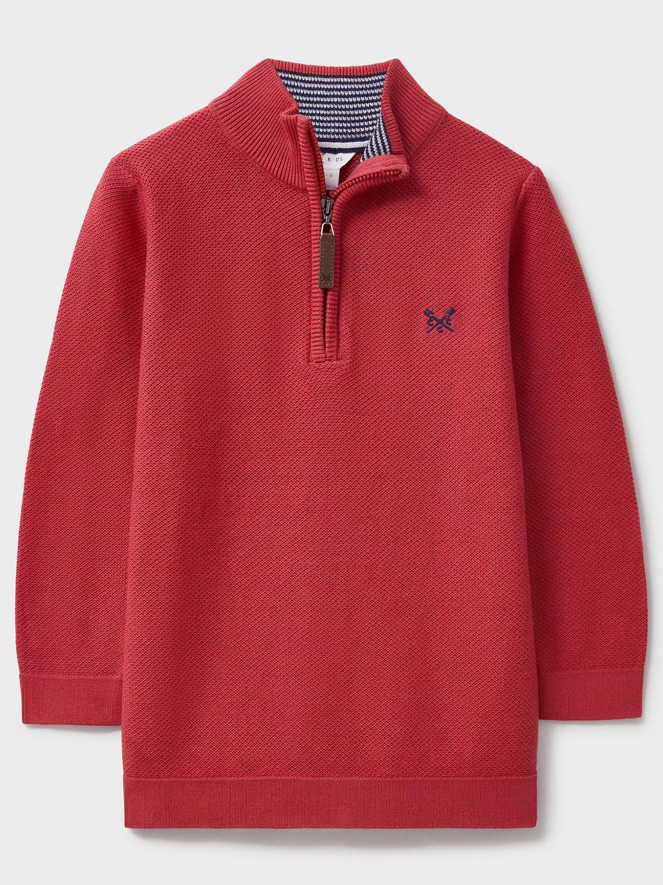 undefined Boys Cotton Half Zip Knitted Jumper - Red