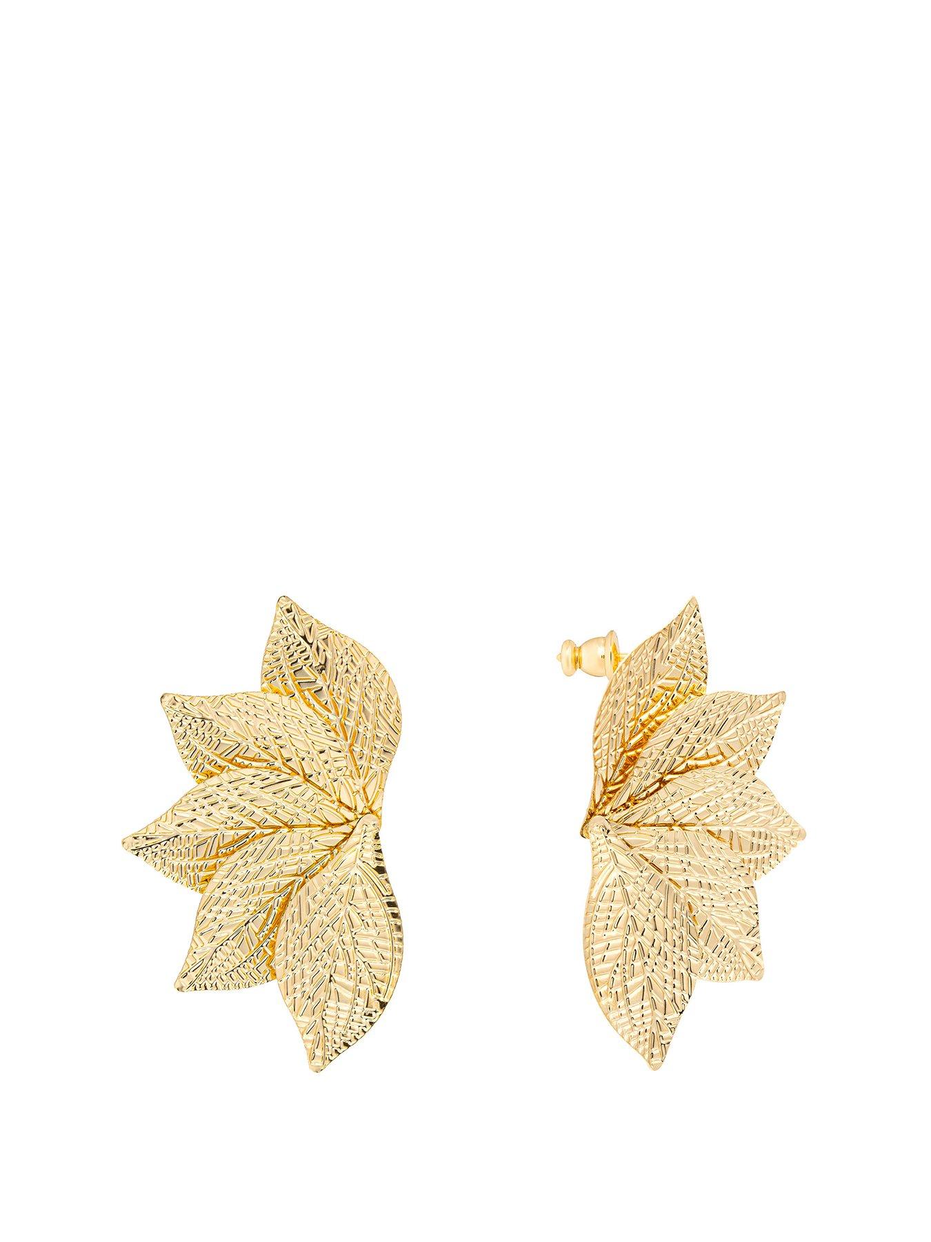 undefined Gold Plated Statement Leaf Stud Earrings