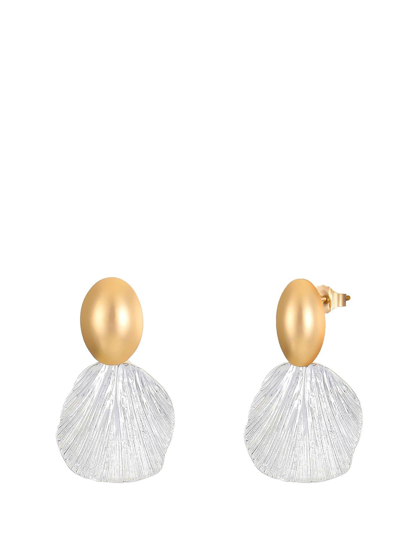 Image of V by Very Gold Plated White Petal Drop Earrings