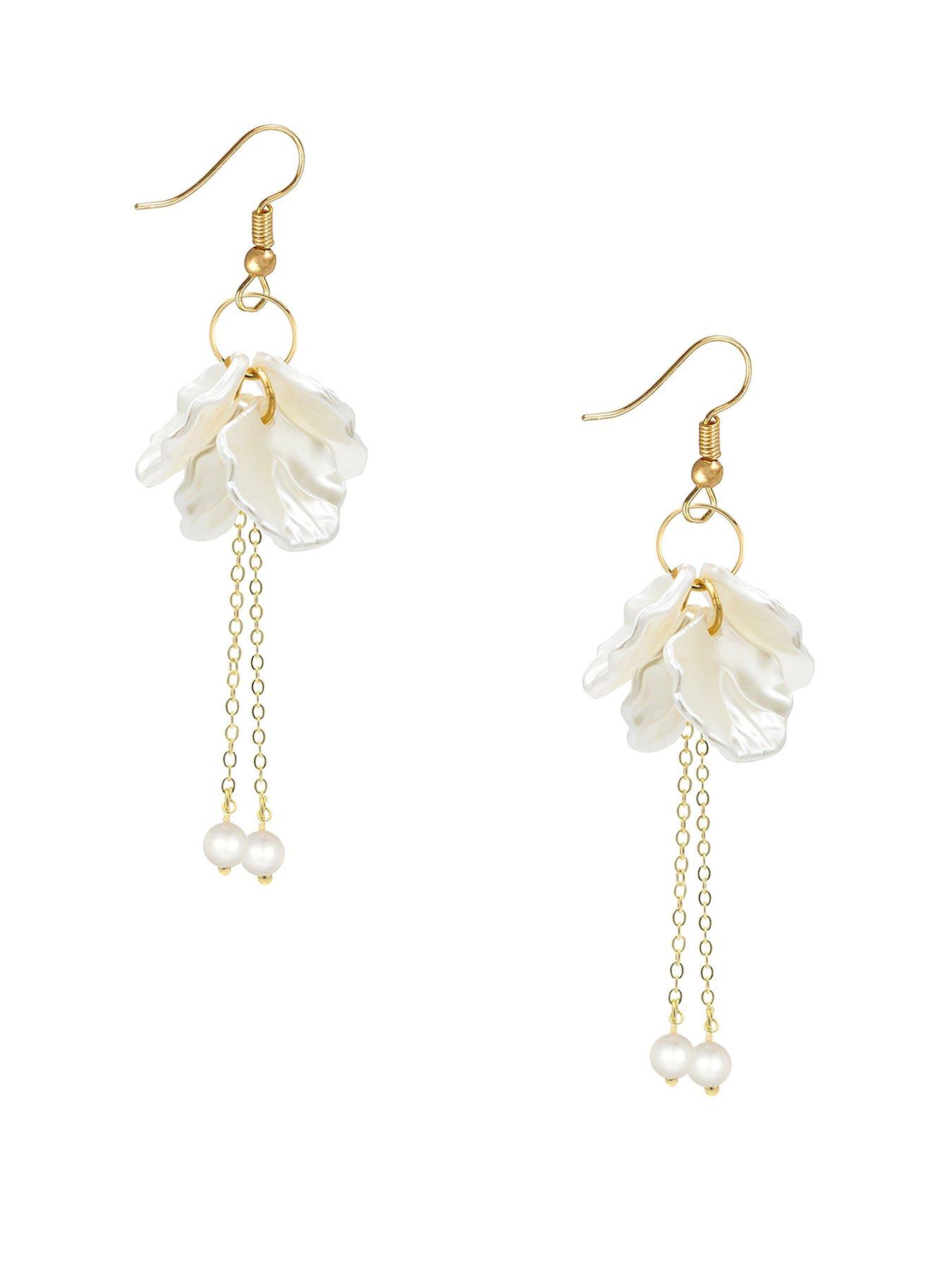 undefined Gold Plated White Flower and Pearl Drop Earrings
