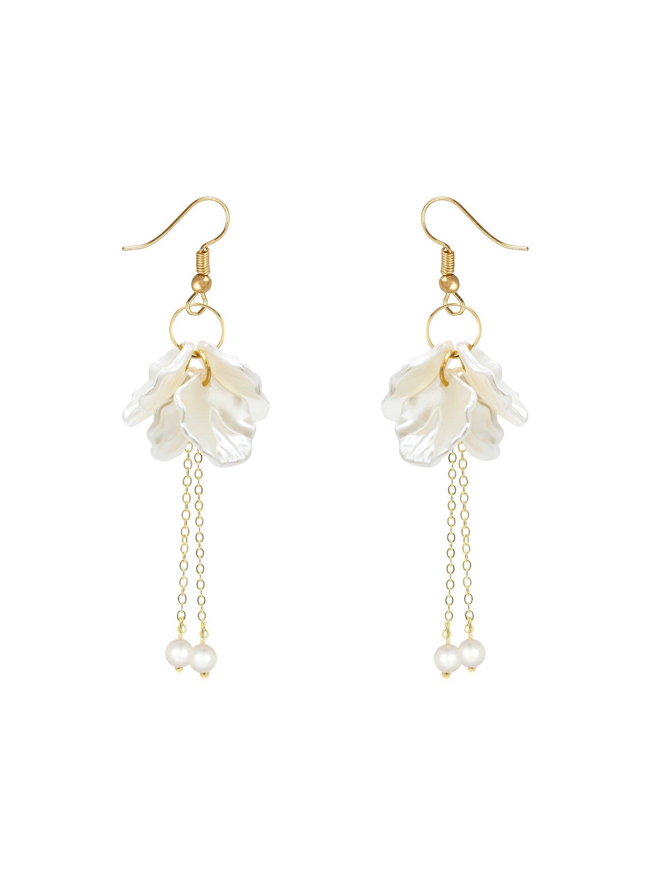 Image 3 of 4 of V by Very Gold Plated White Flower and Pearl Drop Earrings