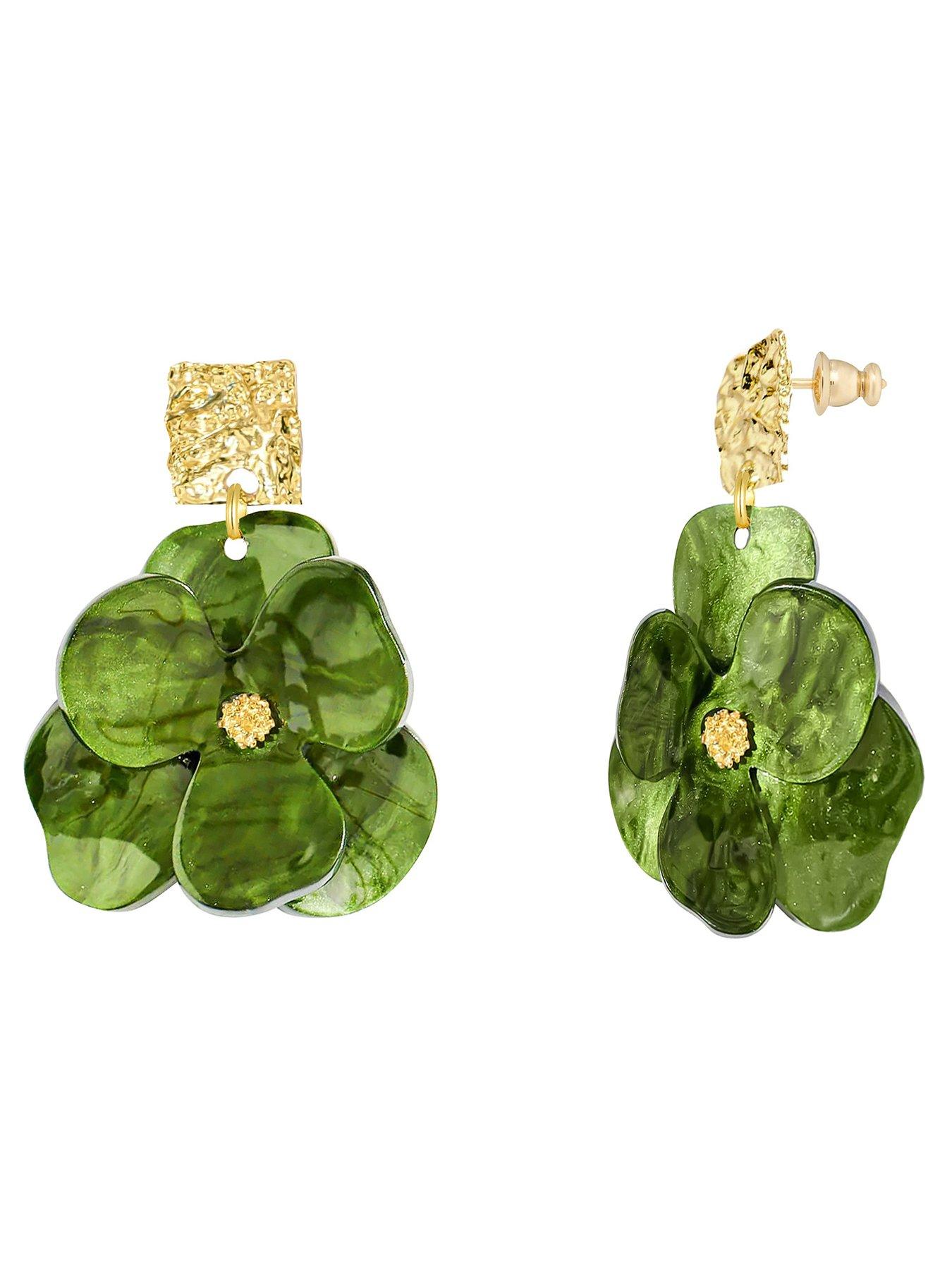 Image 2 of 5 of V by Very Gold Plated Green Flower Drop Earrings