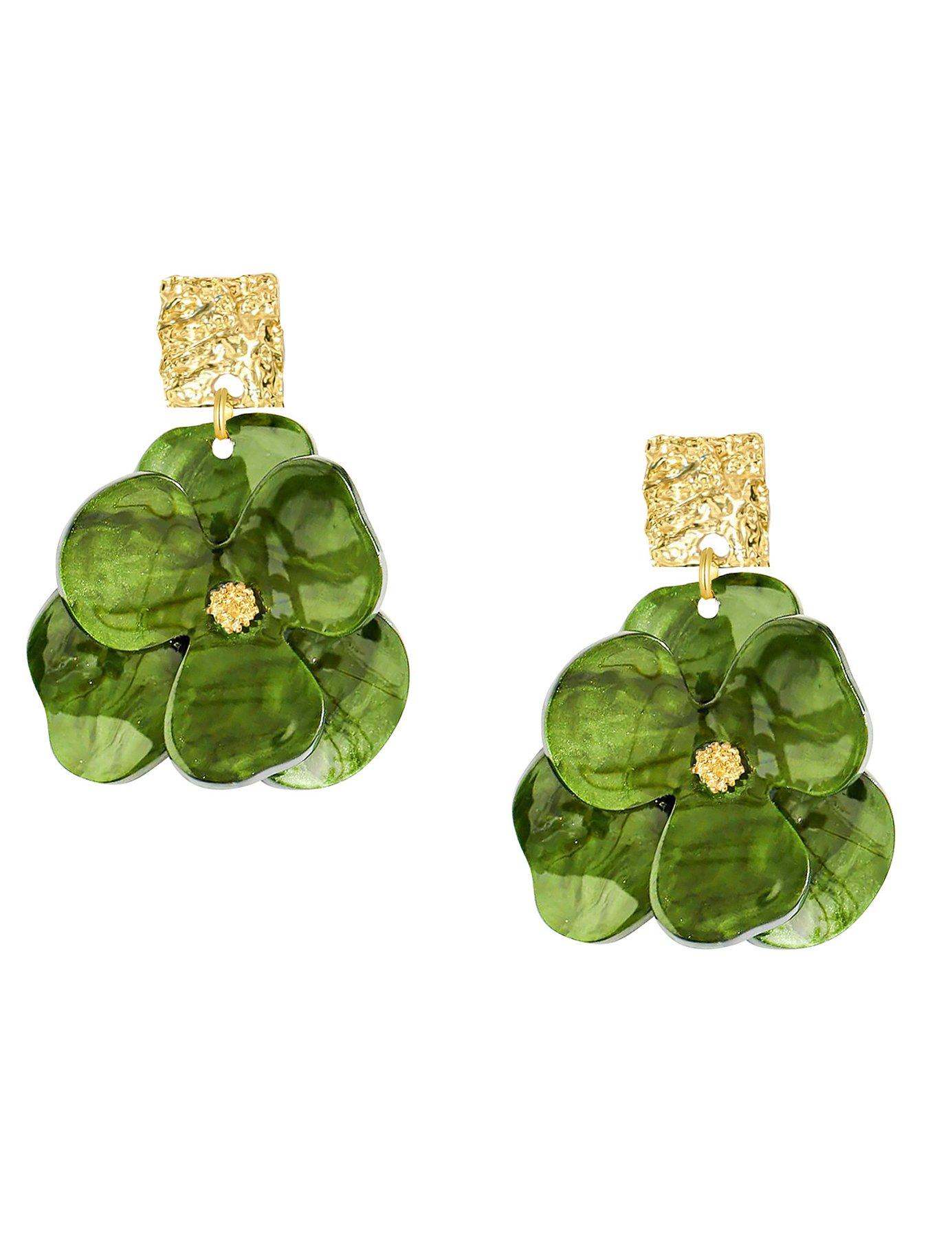 Image 3 of 5 of V by Very Gold Plated Green Flower Drop Earrings