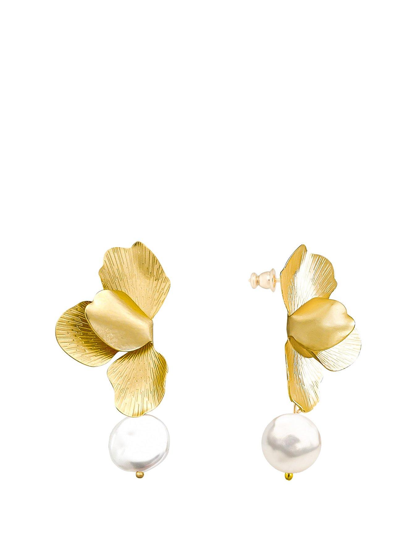 Image of V by Very Gold Plated Petal and Pearl Drop Earrings