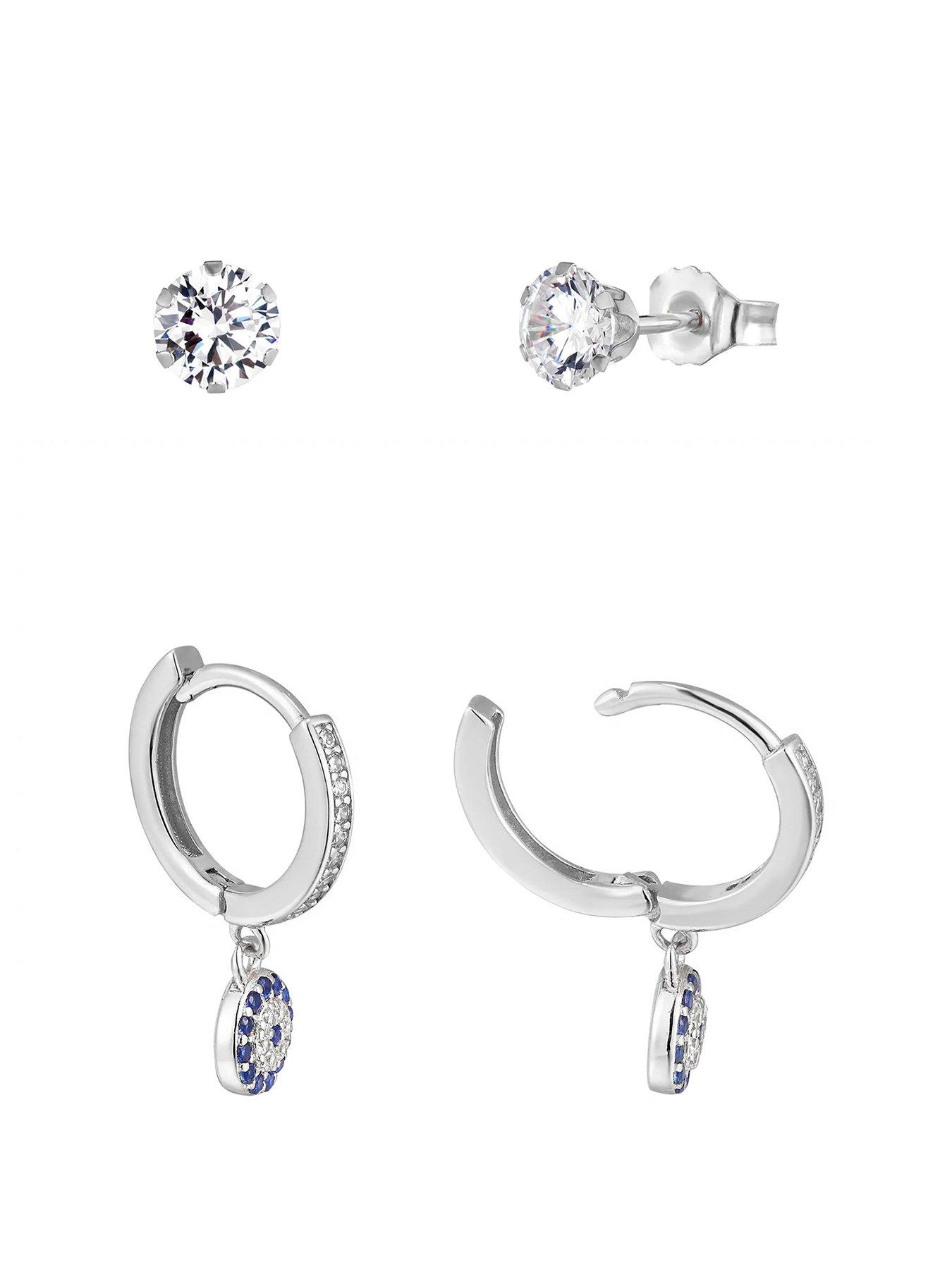 V by Very Turkish eye CZ charm huggie and Stud Earring Set of 2