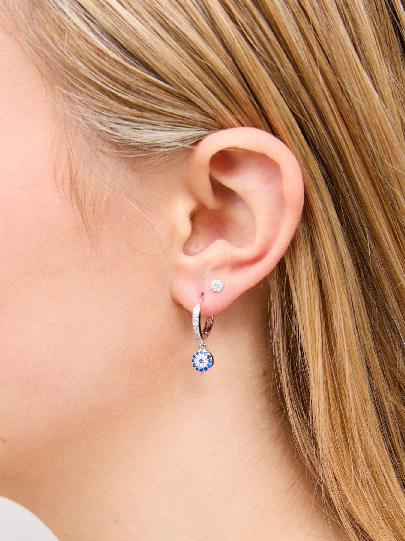 Image 2 of 4 of V by Very Turkish eye CZ charm huggie and Stud Earring Set of 2