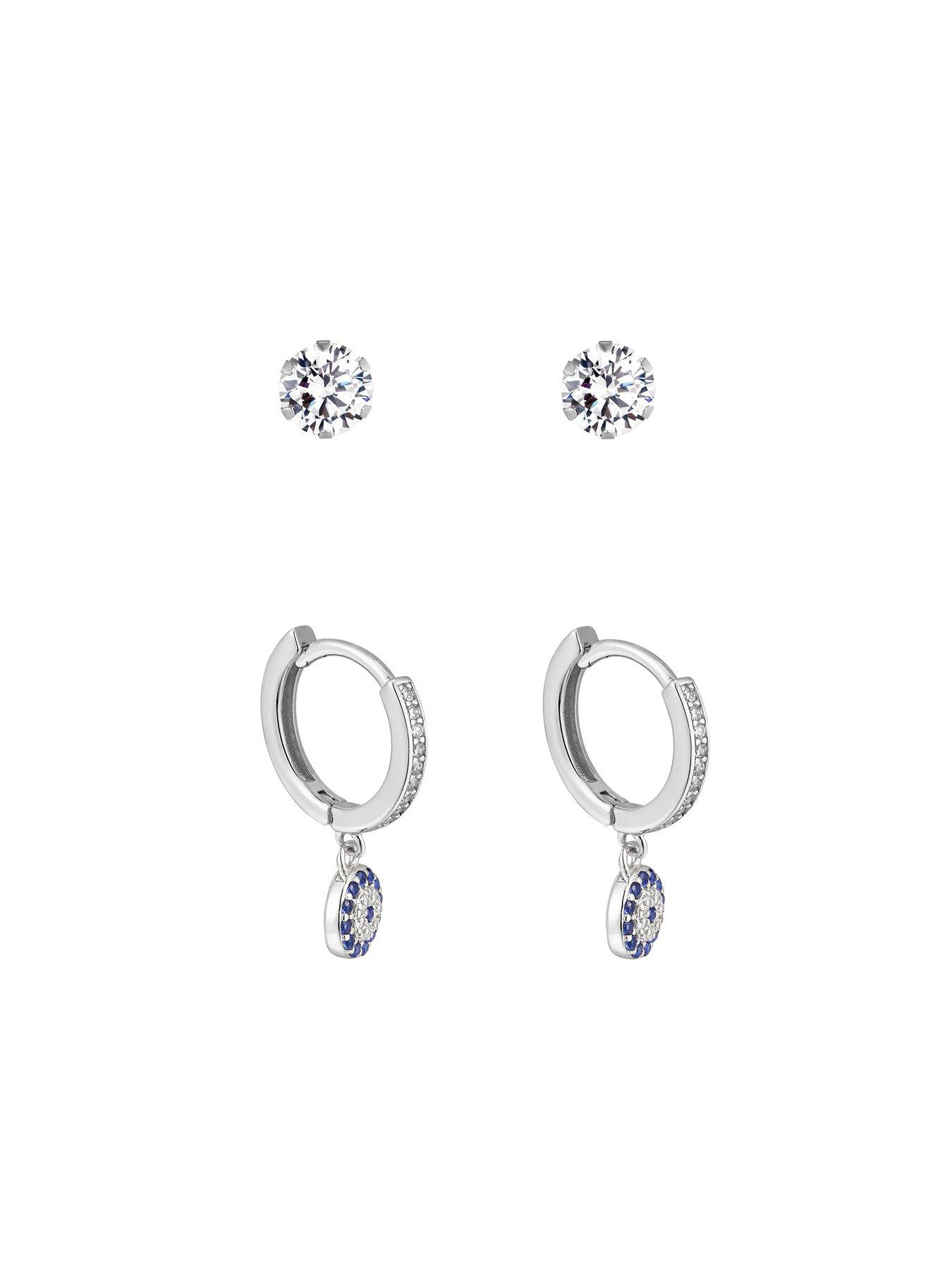 Image 3 of 4 of V by Very Turkish eye CZ charm huggie and Stud Earring Set of 2