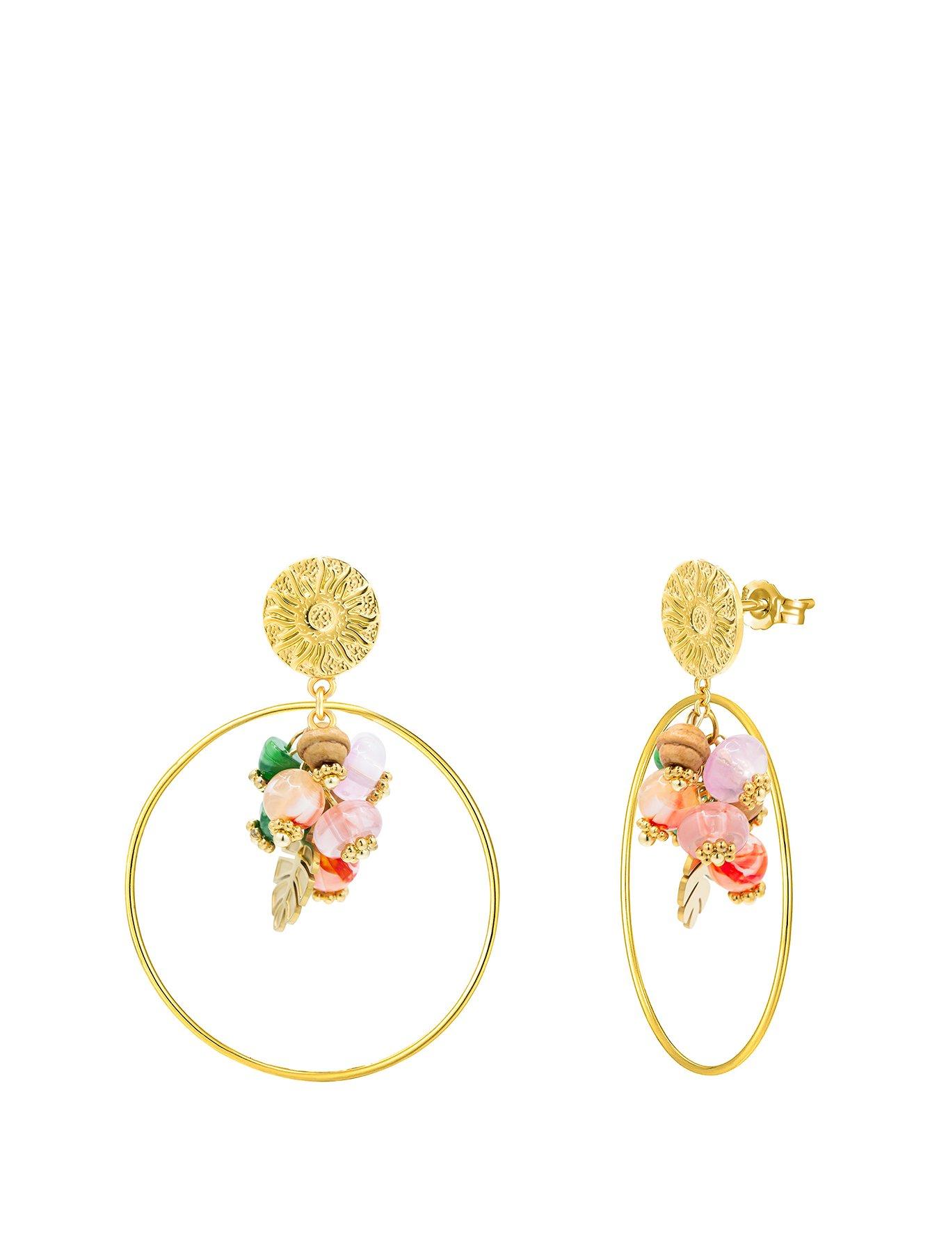 undefined Gold Plated Multi Stone Drop Hoop Earrings